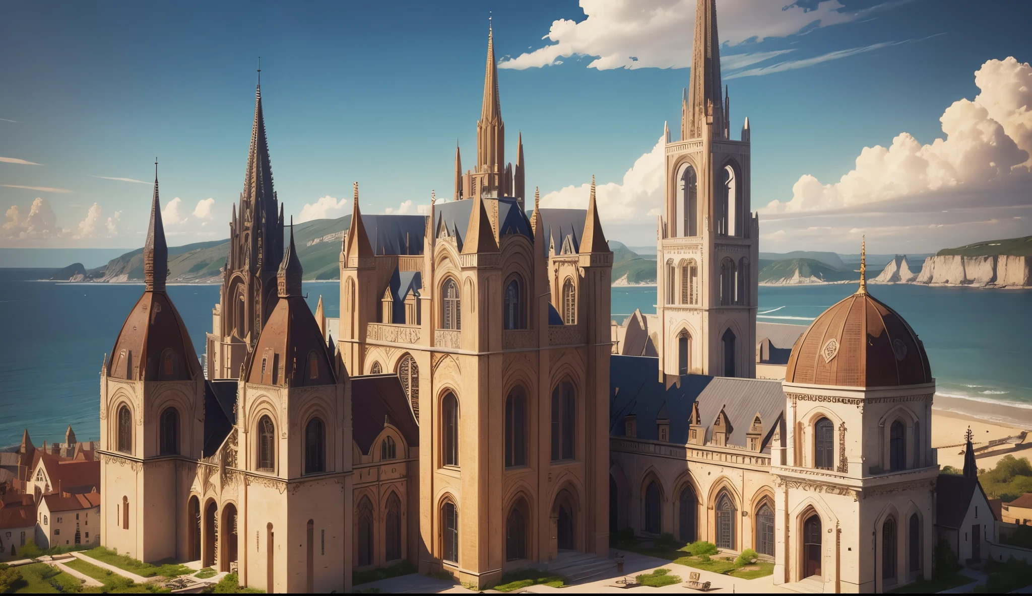 Made entirely of buildings,tmasterpiece, quality, Best quality at best, offcial art, Beautiful and beautiful:1.2, extremely detaile, (s fractal art:1.3) Western European medieval style的修道院, Medieval monastery during the Age of Discovery,beachside,Western European medieval style,