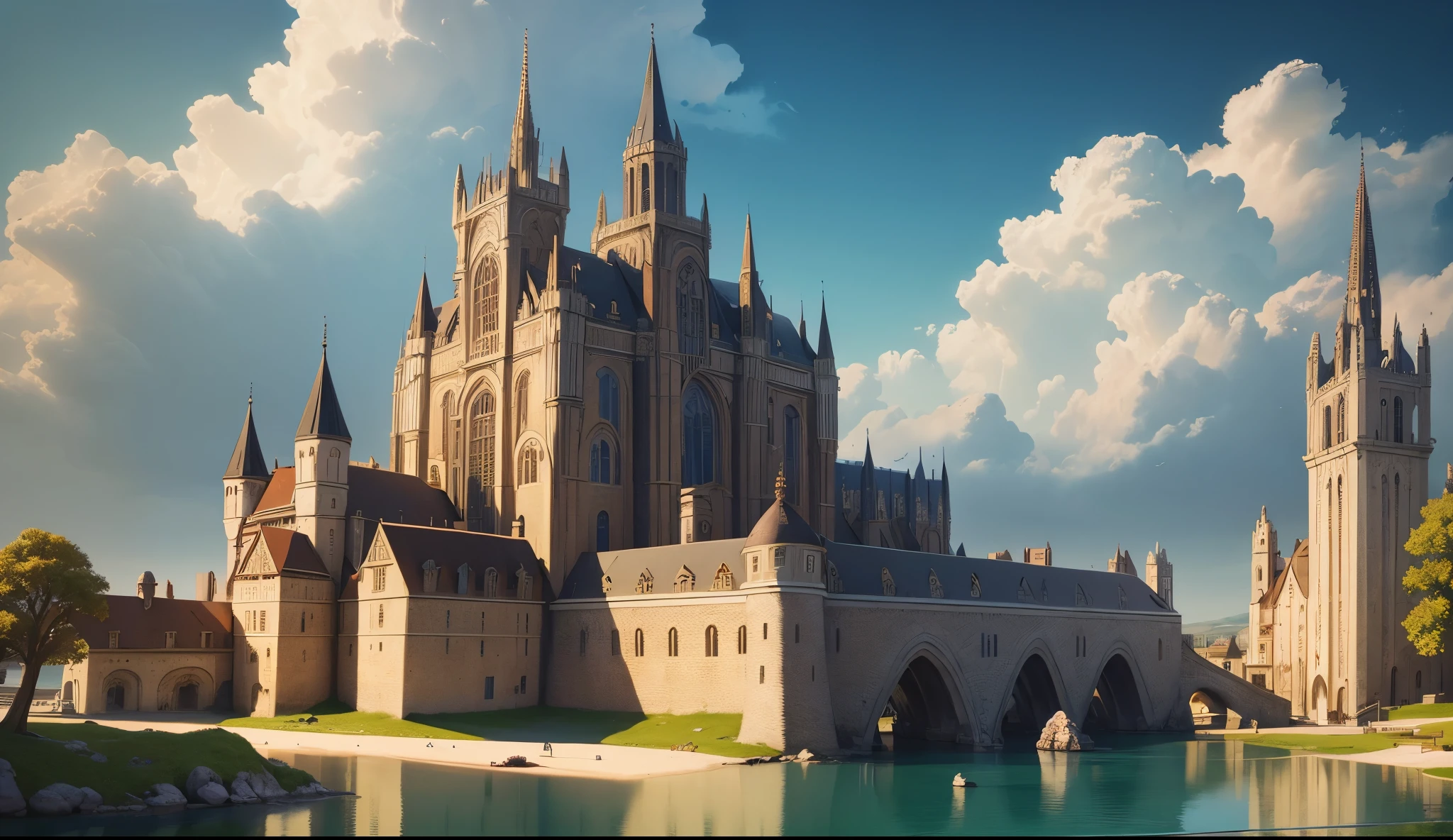 Made entirely of buildings,tmasterpiece, quality, Best quality at best, offcial art, Beautiful and beautiful:1.2, extremely detaile, (s fractal art:1.3) Western European medieval style的修道院, Medieval monastery during the Age of Discovery,beachside,Western European medieval style,