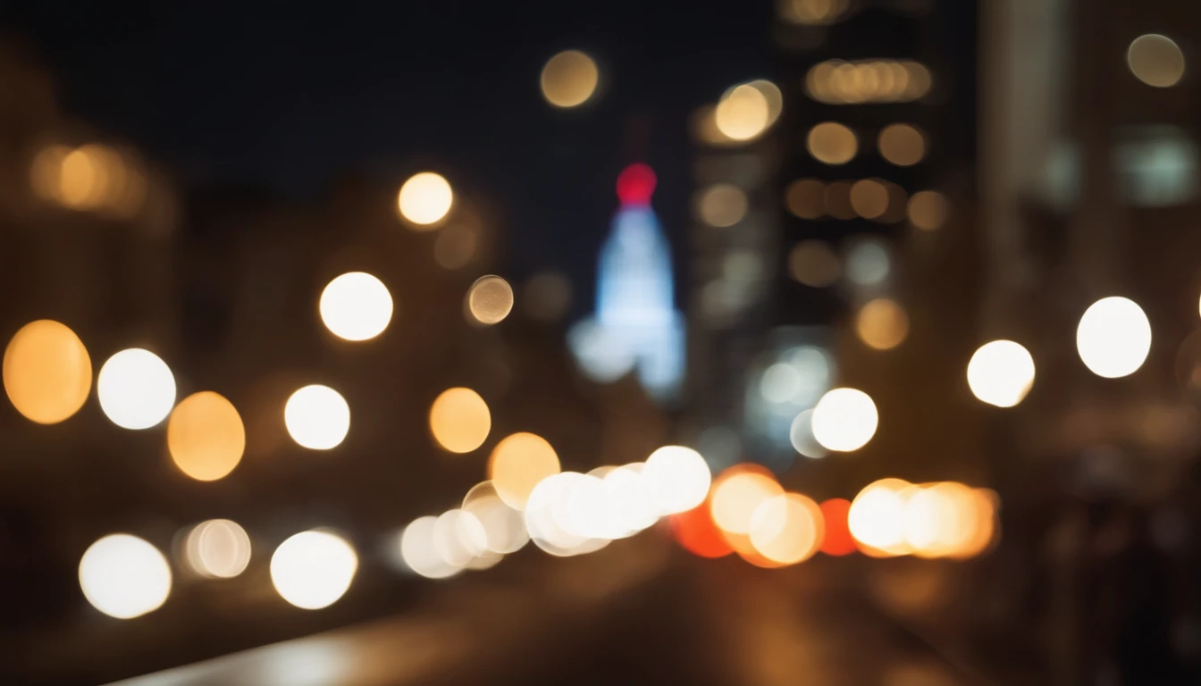 a long exposure shot of a bokeh cityscape background, with circle lights streaking across the frame, creating a beautiful and mesmerizing light trail effect, adding a sense of movement and energy to the design