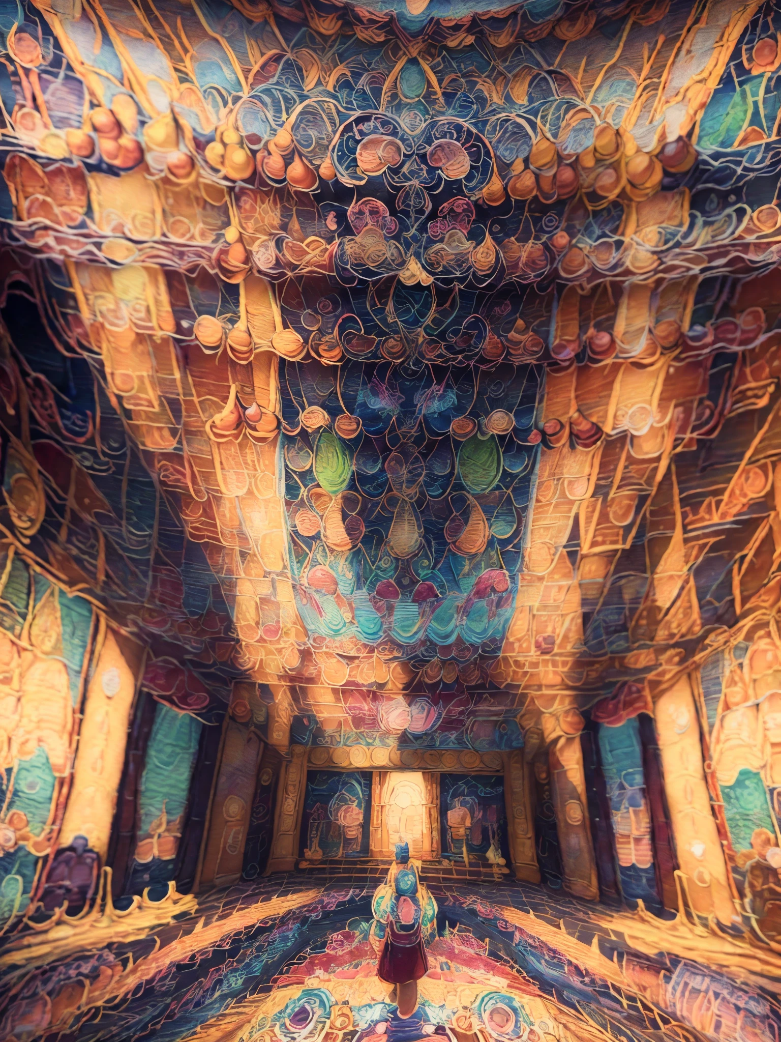 a magnificent temple with cyber illustration drawing. with cozy and dreamy coloring (masterpiece:3) (color balance:1.0) (best quality 2)