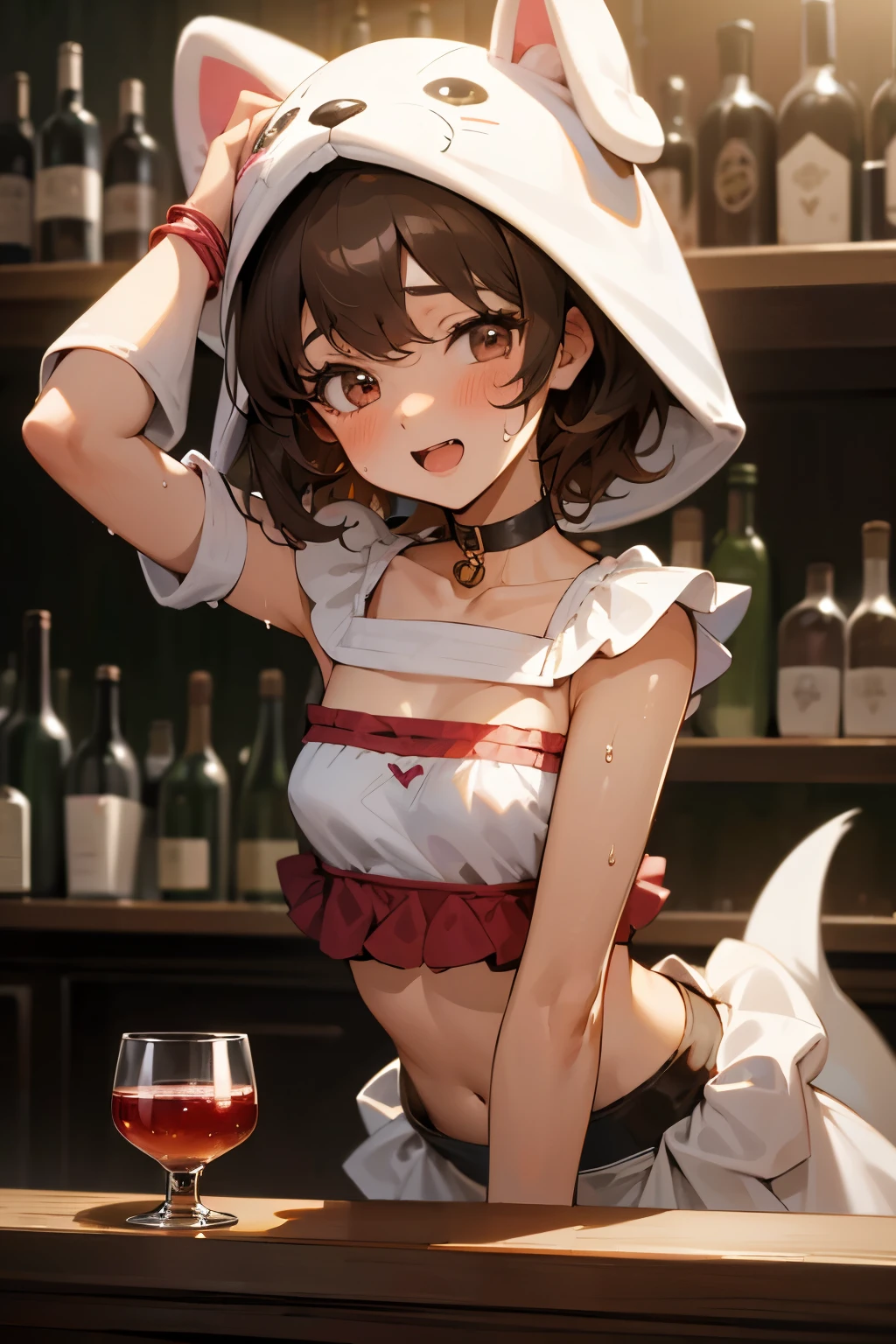 ((topless)), flat chest, mona_genshin, nsfw, pantyhose, masterpiece, 1 girl, erect nipples, intricately detailed, pubs, table, crowd, navel, bare shoulders, necklace, beer, tavern, inn, pub, crowd, black hair, twintails, embarrassed, smiling, extremely detailed, photorealistic, octane render, 8 k, unreal engine, bare breasts, nipples, green eyes, carrying beer tray, bare stomach, sweaty, people on background, oktoberfest, smiling, moist breath, child, arm strap, small breasts, long hair, bangs, blush, bare shoulders, headwear, open mouth, bare arms, bare elbows, sleeveless, witch_hat, earrings, bangs