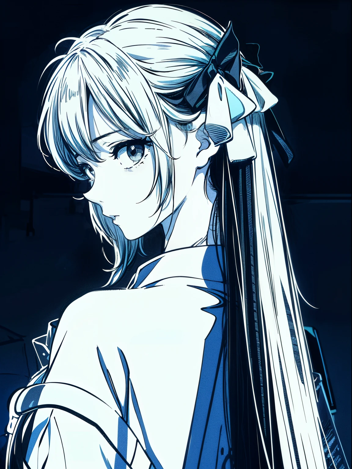 Alone_girl_hi-school girl,actionpose、Pleasantly、Overflowing、inked-art、((quality、8K、masterpiece:1.3))、(Clear focus:1.2)、(Manhwa Style),(pop inspo),(linear art_Japanese cartoon)、(pastelcolor:1.2),((monotone_High-contrast art:1.2))、flatchest、(the complex Background with:1.2),(Lola:Add more details:1.2)、clear silhouette、Sharp lineackground with、tension