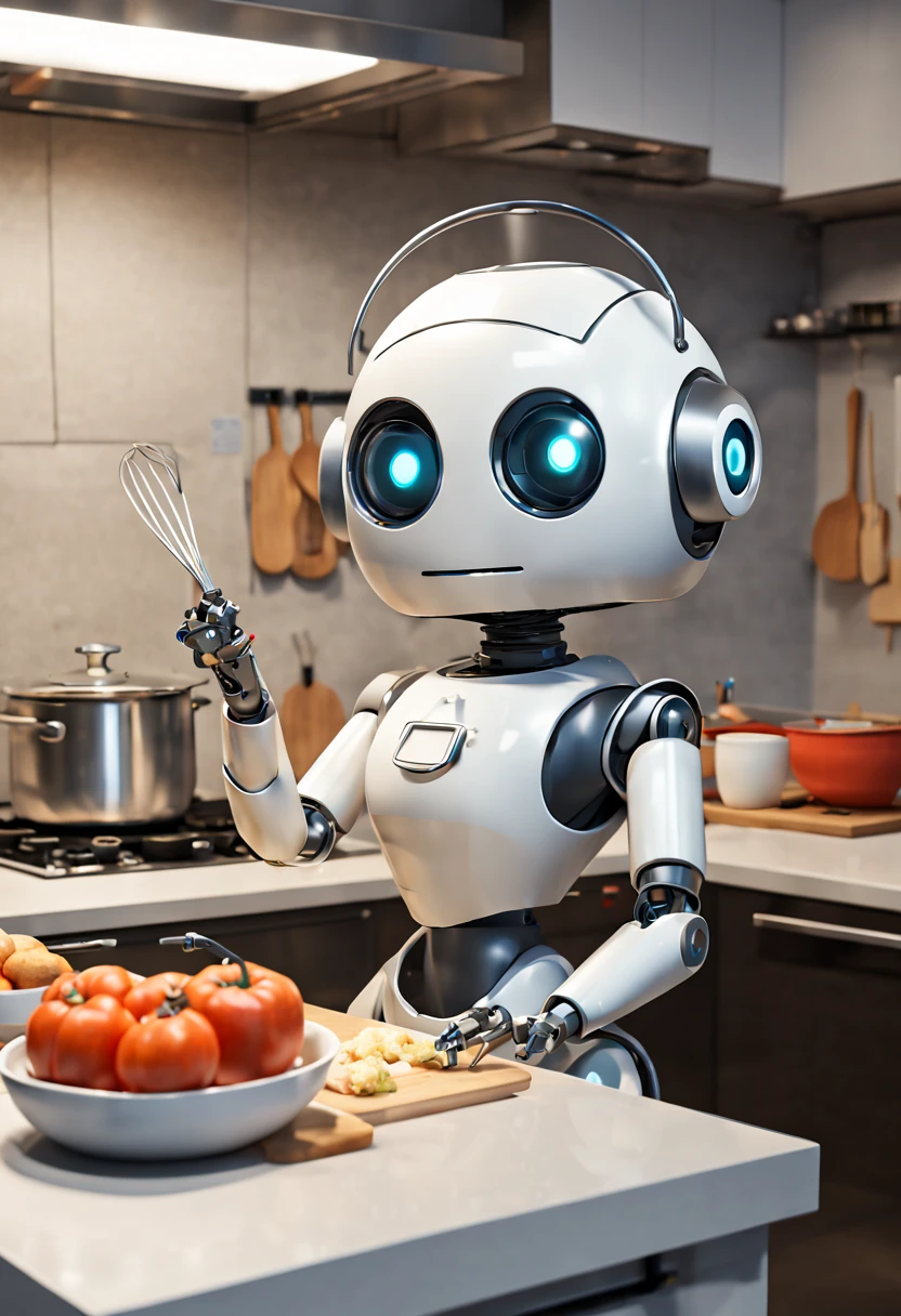 girl robot, cooking, by Yoshitomo Nara, enhance, intricate, (best quality, masterpiece, Representative work, official art, Professional, unity 8k wallpaper:1.3)