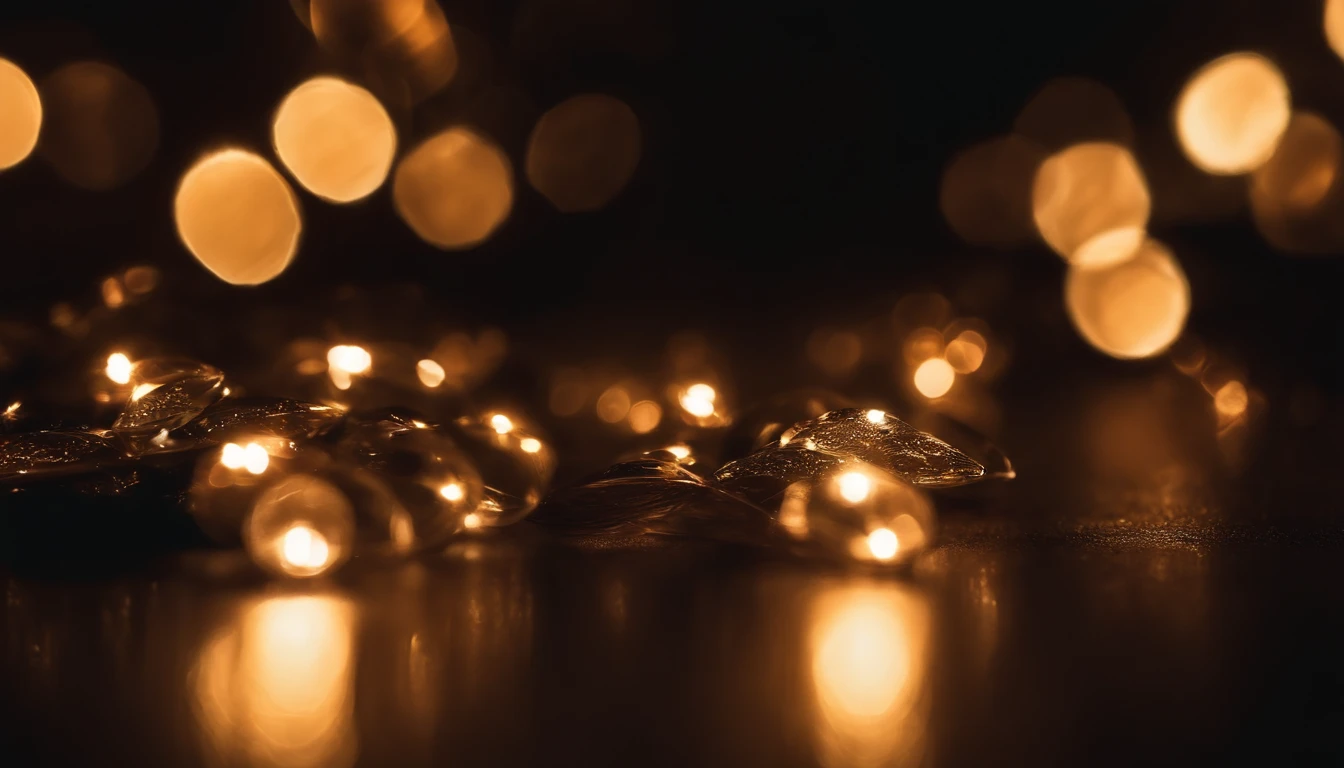 a detail shot of a softly lit, abstract bokeh pattern, showcasing the delicate and sparkling lights as a soft and magical background.