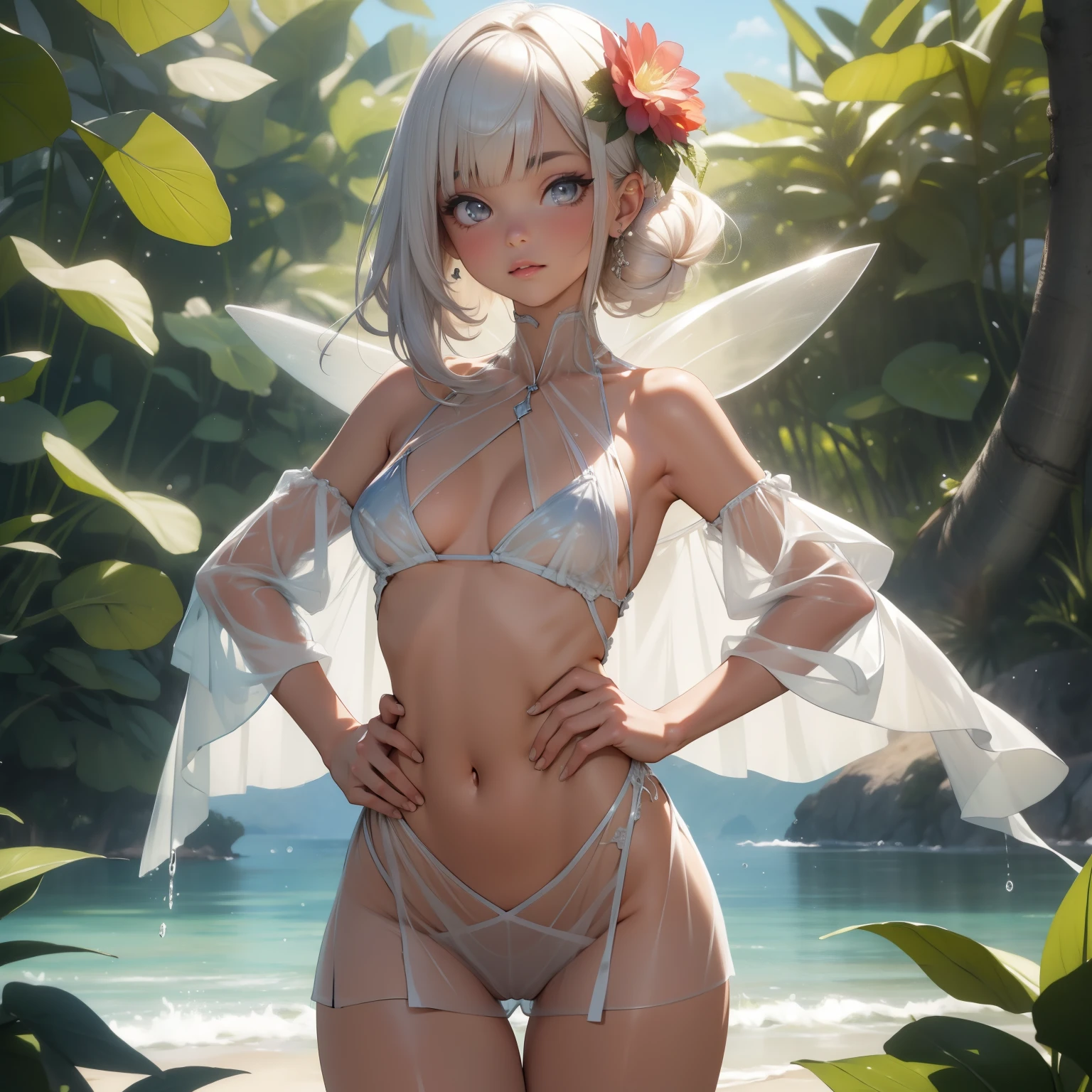 (quality)), ((tmasterpiece)), Recommended resultluffly、(see through:1.5)、Whole body ESBIAN、squatt、、straighten your back、(Keep hips forward:1.)、、spread 、The slender one、Colossal tits、angle to floor:1.2、low camera angle、There is white liquid flowing out of the crotch、Whole body facing the camera,Hair can be seen on the crotch,the Flower Fairy