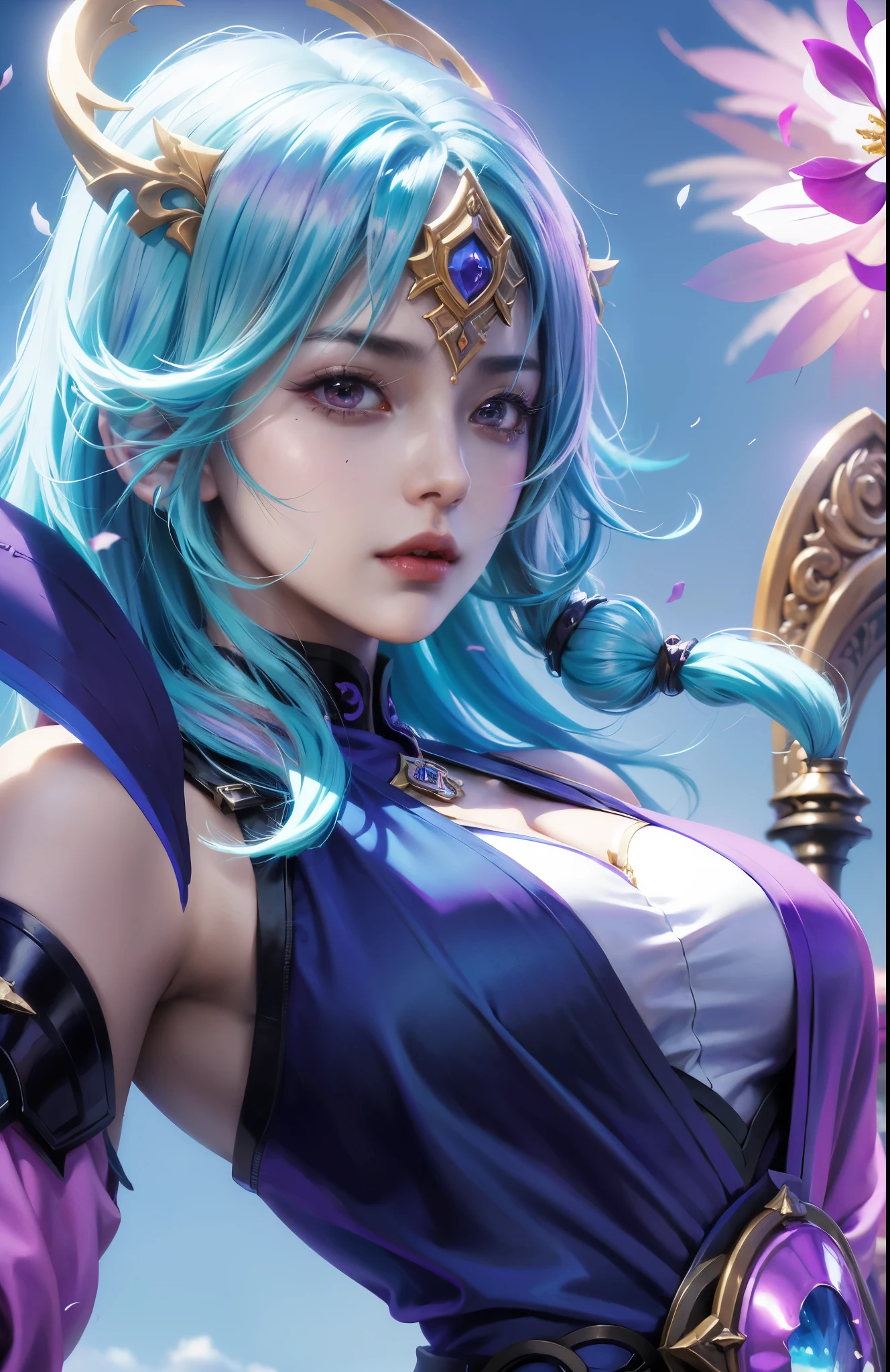 a close up of a woman with a purple and black costume, shadowbringers cinematic, 4 k detail fantasy, a beautiful fantasy empress, game cg, xianxia fantasy, xianxia hero, 2. 5 d cgi anime fantasy artwork, cinematic goddess close shot, ruan jia and artgerm, wow 4 k detail fantasy, hyperdetailed fantasy character