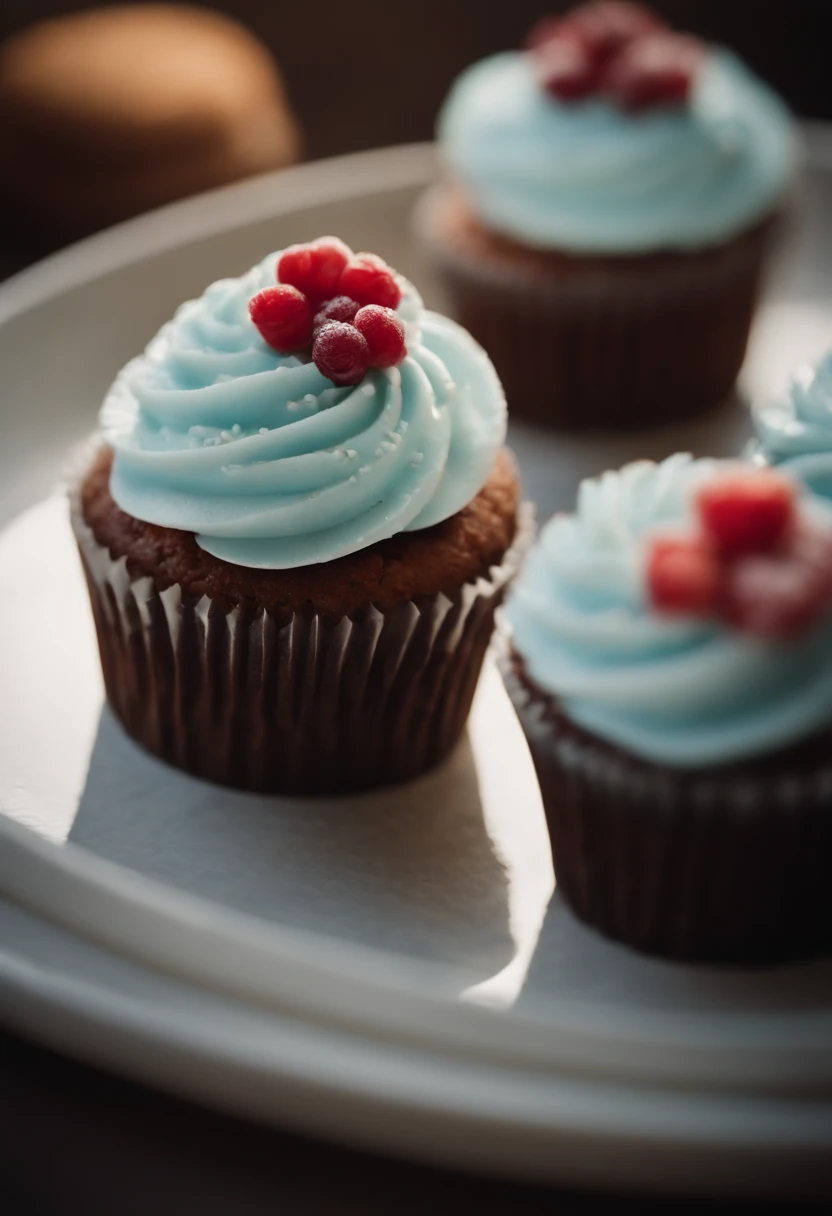 Capture a detail shot of a perfectly frosted cupcake, showcasing the intricate piping work and decorative elements that make it a visually appealing and sweet snack