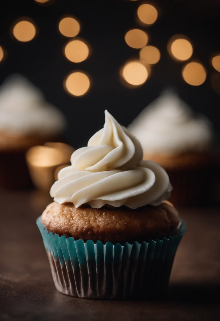 Capture a detail shot of a perfectly frosted cupcake, showcasing the intricate piping work and decorative elements that make it a visually appealing and sweet snack