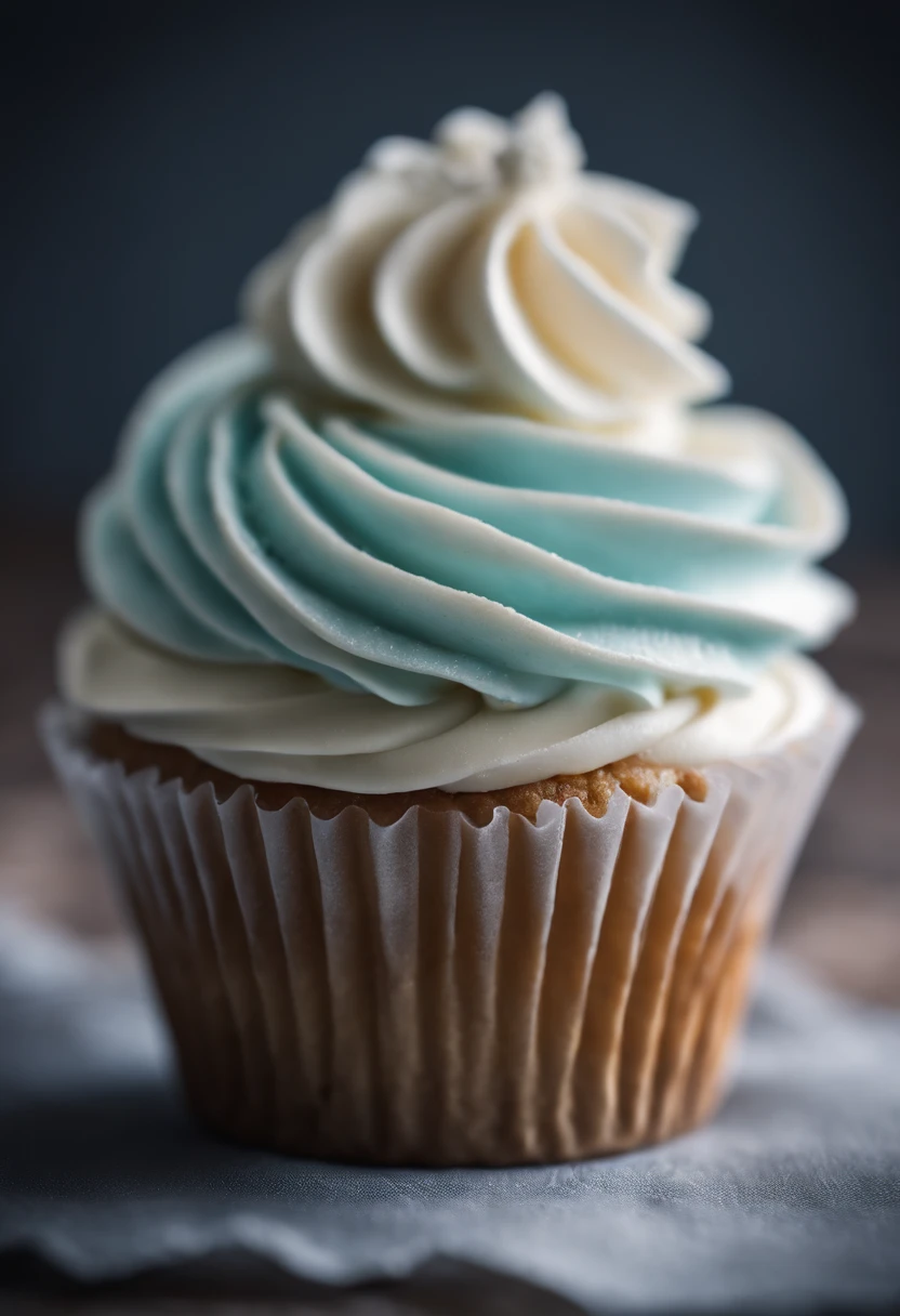 a detail shot of a perfectly frosted cupcake, showcasing the intricate piping work and decorative elements that make it a visually appealing and sweet snack