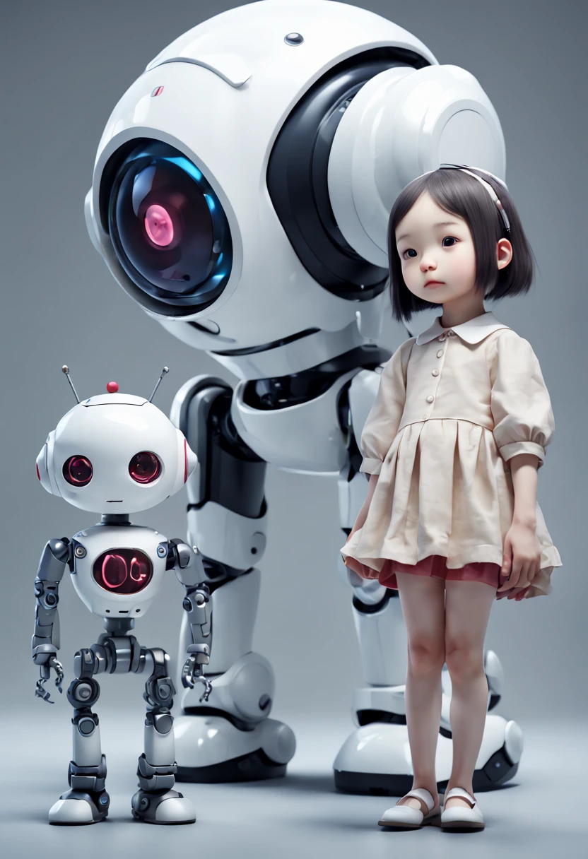 a cute robot and a girl, by Yoshitomo Nara, enhance, intricate, (best quality, masterpiece, Representative work, official art, Professional, unity 8k wallpaper:1.3)