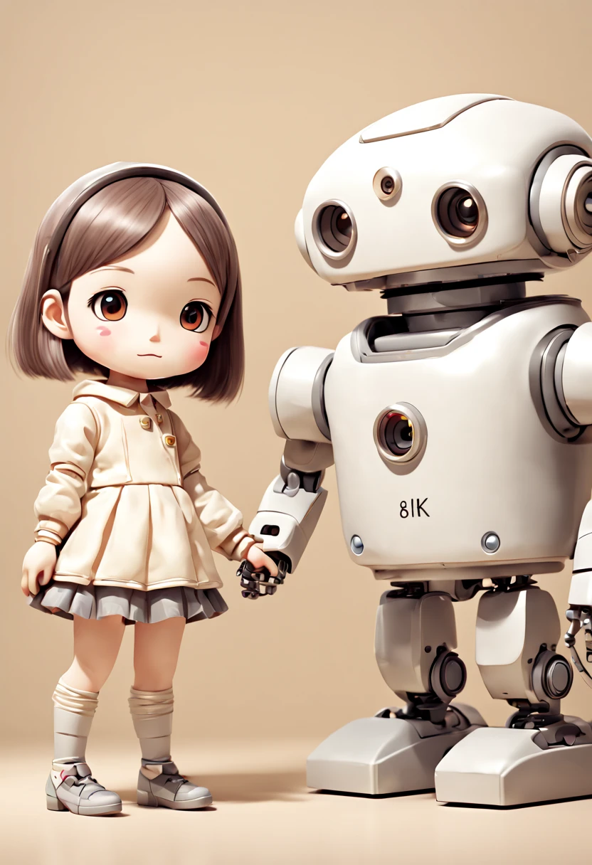 a cute robot and a girl, by Yoshitomo Nara, enhance, intricate, (best quality, masterpiece, Representative work, official art, Professional, unity 8k wallpaper:1.3)