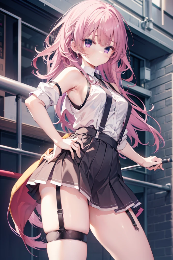 black short skirt,Suspenders,suspenders ,Garter belt on the legs,Expose the armpits,Sweating in the armpits,firm appearance,Mitsukasa Ayase