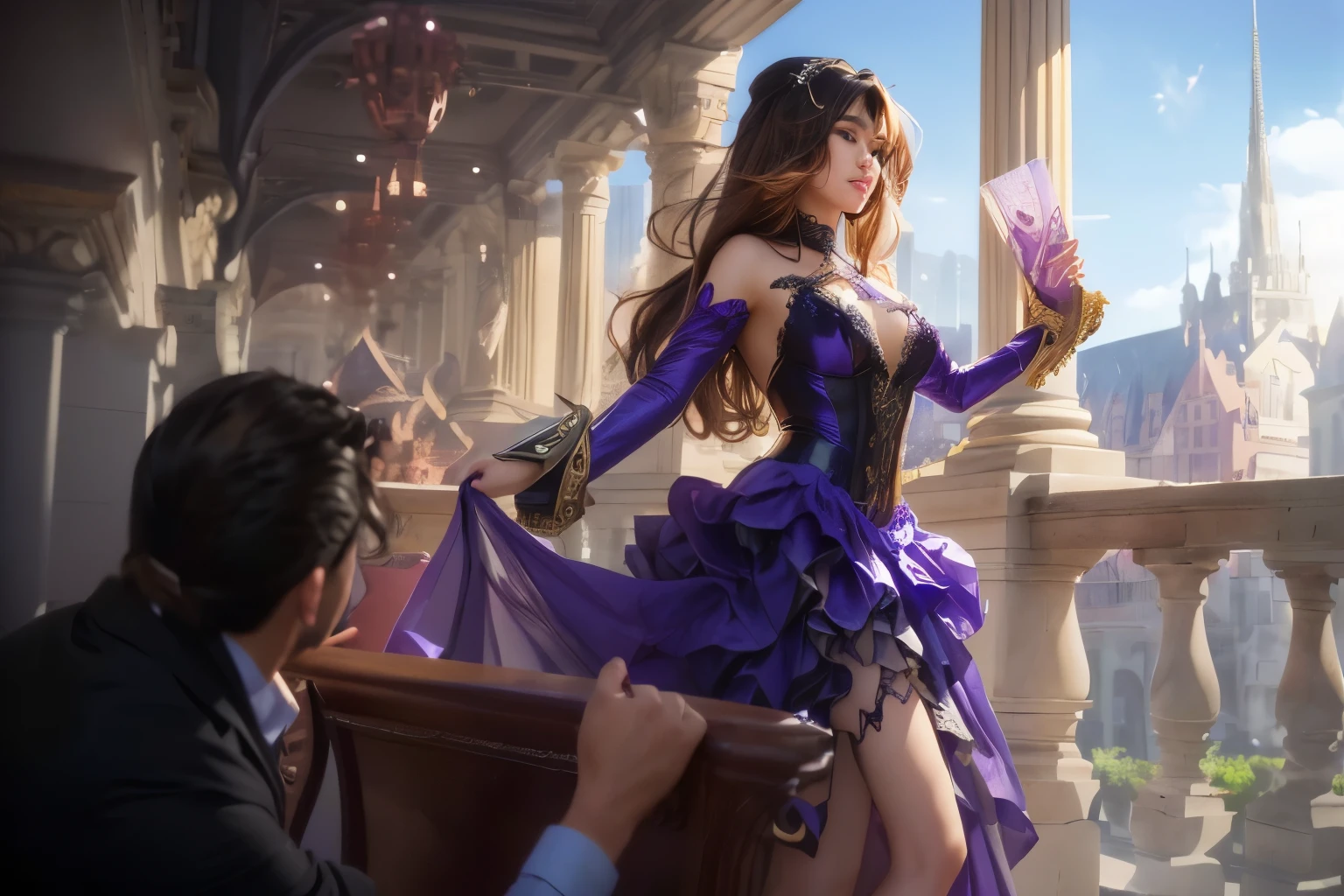 style image of a woman in a purple dress and a man in a black suit, cushart krenz key art feminine, ! dream artgerm, style artgerm, valentina remenar, extremely detailed artgerm, wlop and sakimichan, artgerm on artstation pixiv, by Yang J