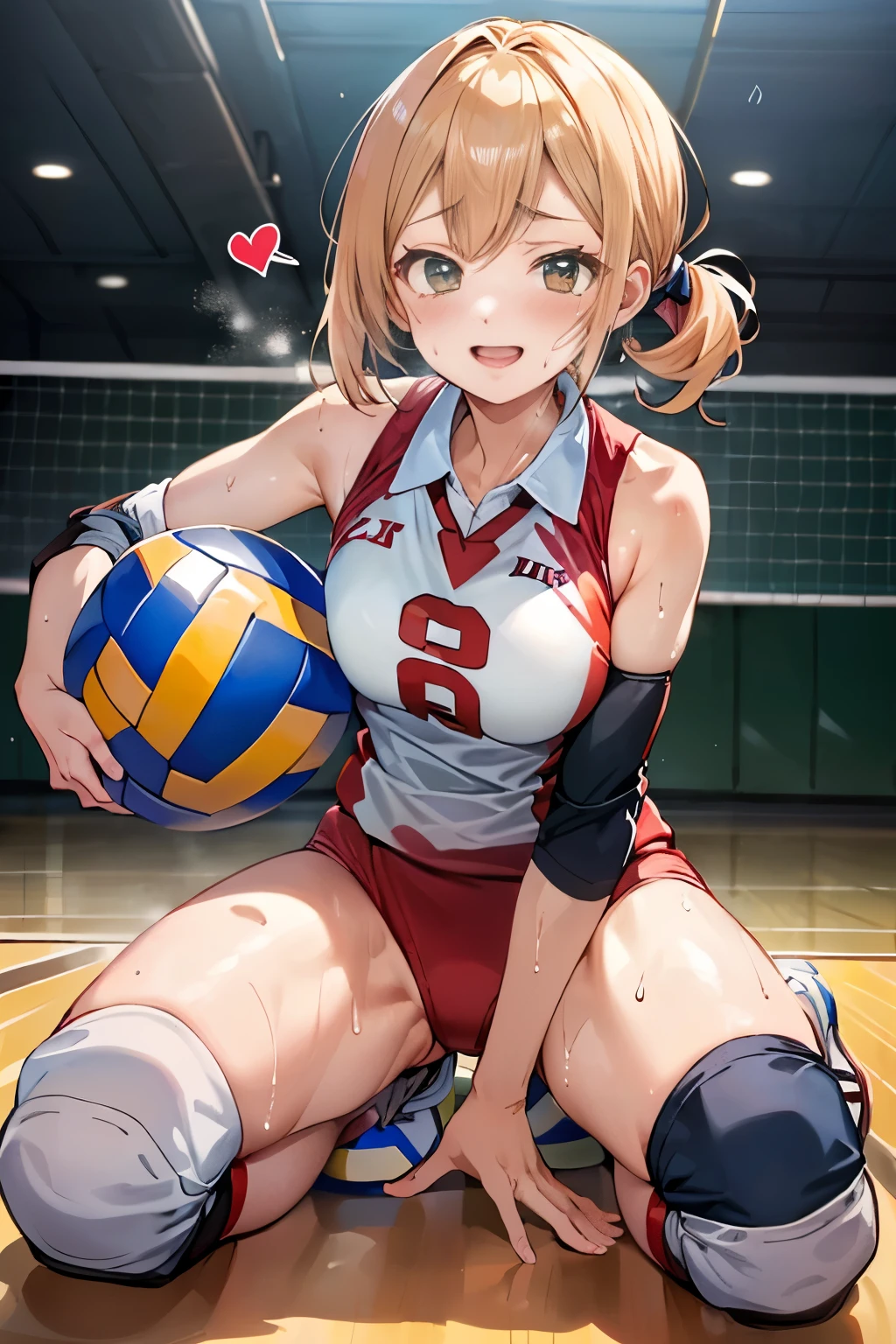 unity 8k wallpaper, anatomically correct, (((masterpiece))), (((best quality))), (((ultra detailed))), (((high-resolution))), ((super fine illustration)), ((Ultimate cutie)), ((perfect hands)), ((perfect finger)), (((good anatomy))), detailed beautiful face, shiny hair, (((gyaru))), (potbelly), (curvy), medium breasts, ((Thick thighs)), (((solo))), ((seductive smile)), (((blush))), (half open mouth),
BREAK, (((sit astride the perfectly spherical shape 6-inch volleyball))), (((Straddling a perfectly spherical 6" volleyball))), (((Perfectly spherical 6" volleyball fits perfectly crotch))), BREAK, (((Rub the Perfectly spherical 6" volleyball against crotch))),
BREAK, (Collared volleyball uniforms), sleeveless, ((buruma)), ((kneepad)), (elbow pad), (((sweat))), (((covered in sweat))), ((deep breathing)), in Volleyball Court, indoor, lighting, looking at viewer, full body, (spoken heart)