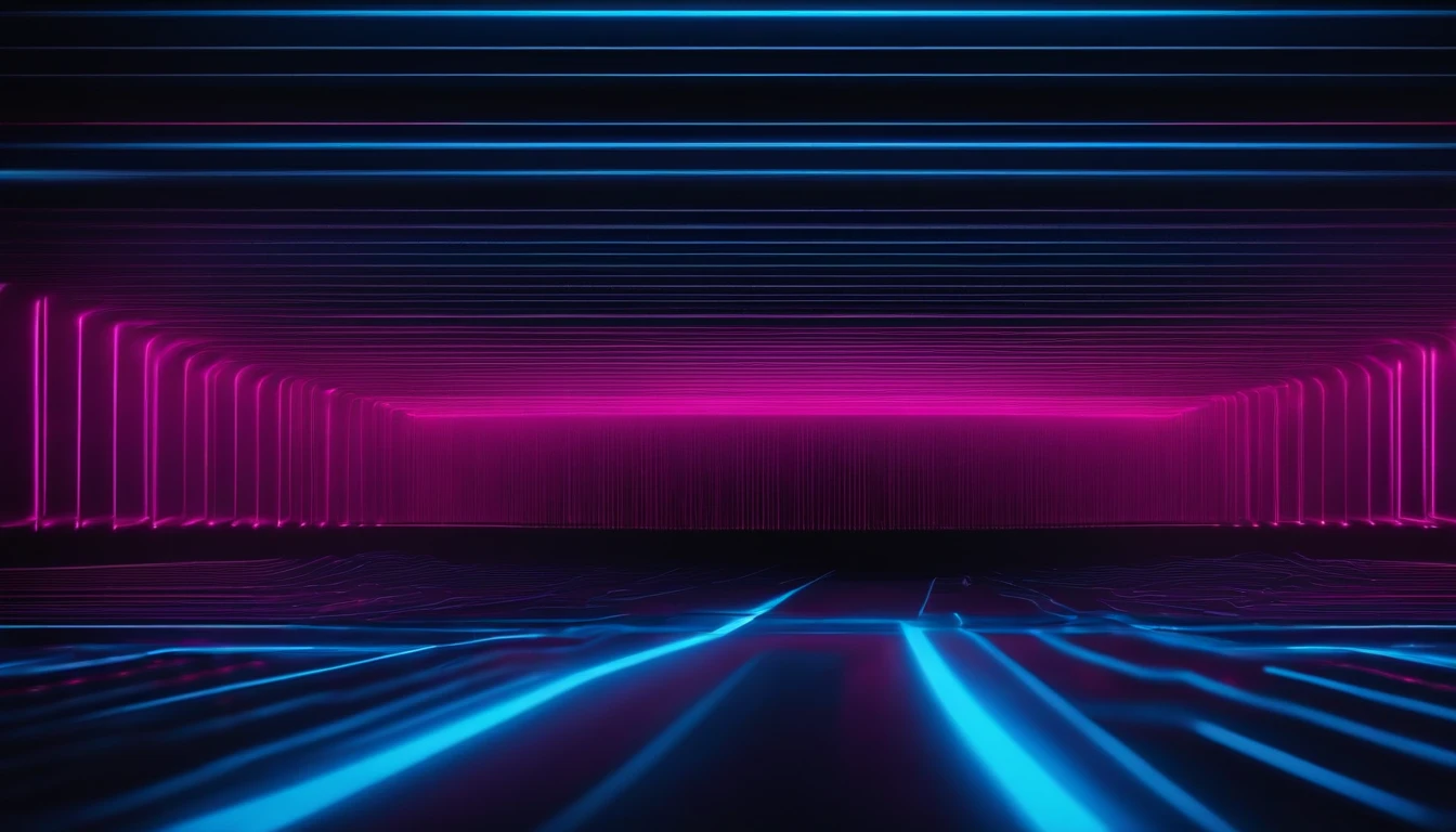 A minimalist background with a striking abstract pattern of bold, parallel lines in vibrant colors like electric blue and neon pink