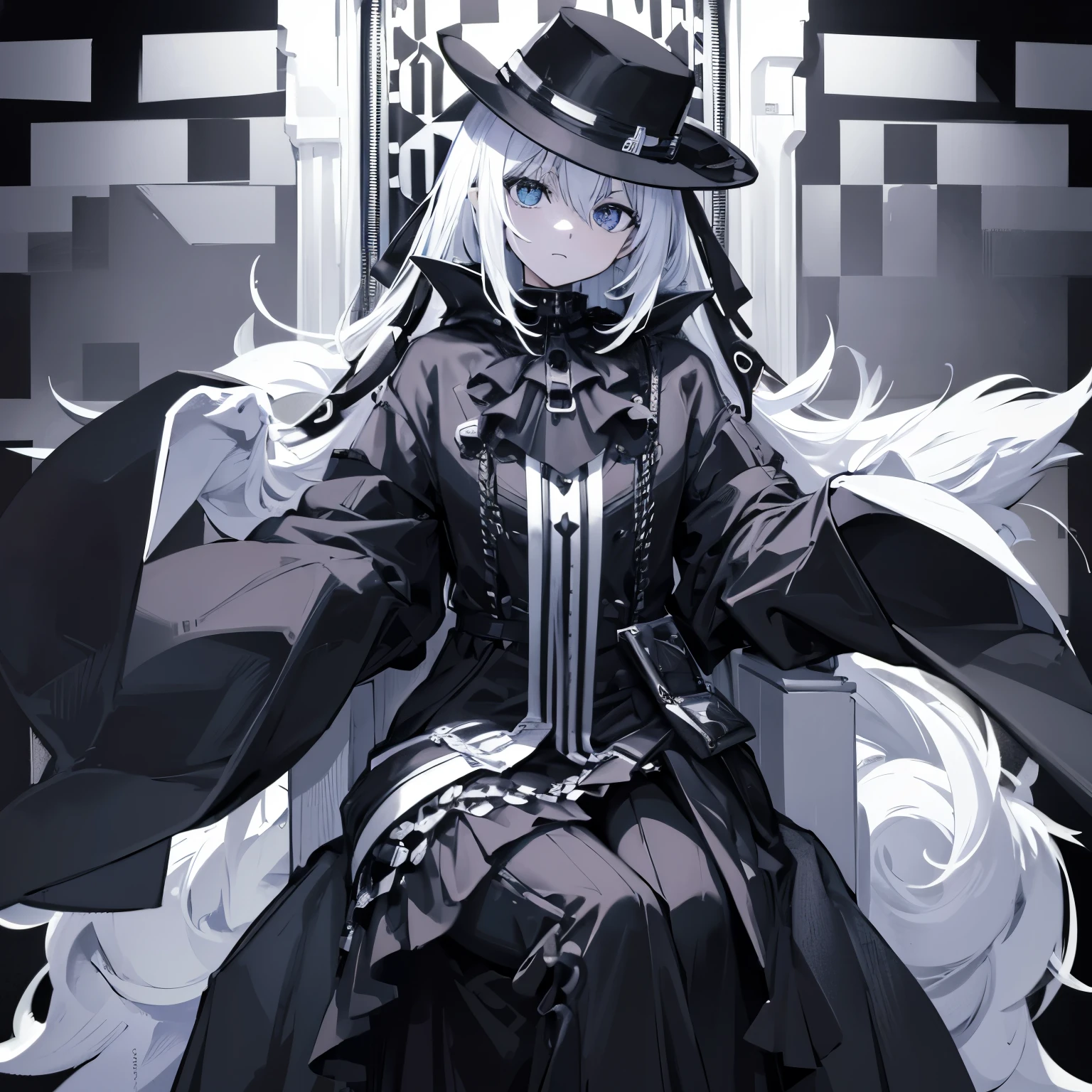 Nopperabo Chessboard background sitting in a throne humanoid black and white Nopperabo