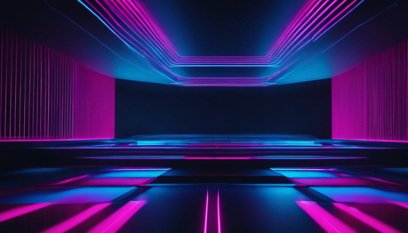 A minimalist background with a striking abstract pattern of bold, parallel lines in vibrant colors like electric blue and neon pink