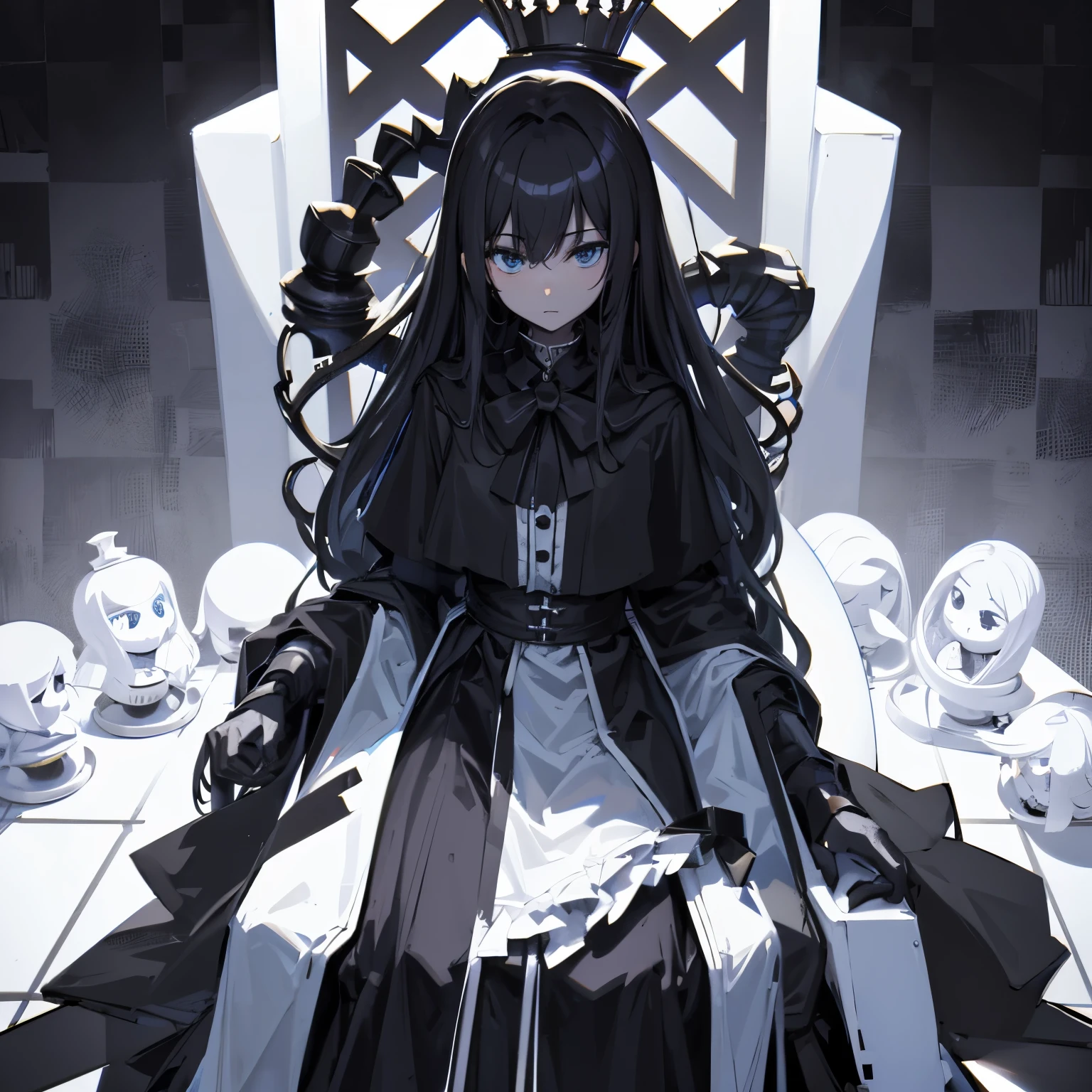 Faceless Chessboard background sitting in a throne humanoid black and white Nopperabo