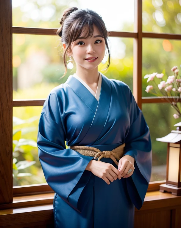Best Quality, 超A high resolution, (Photorealistic:1.4), Raw photo, (upper waist:1.4), (Bokeh:1.7),(Window light only:1.6), (in Bright japanese-style room:1.5),(Bright:1.5)
1日本人の女の子, (Solo), (Smile:1.2,Open mouth:0.7), (dark brown eyes), Natural Skin, (brown updo hair,Bangs),Standing
(blue silk kimono),(Obi) A little more round face Moist eyes Background 5-storied pagoda Chest emphasis