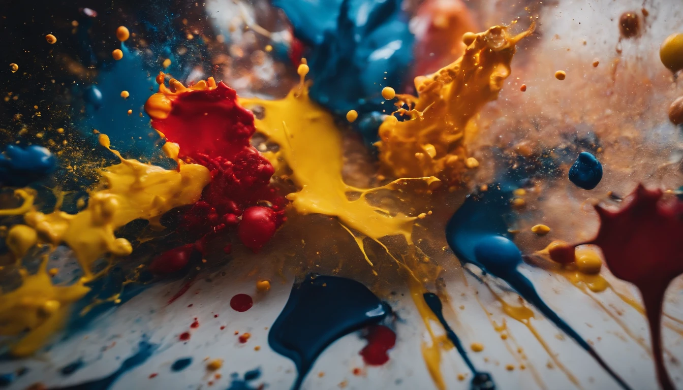 a dynamic action shot of paint splatters on a canvas, showcasing the bold and expressive nature of abstract art as a background