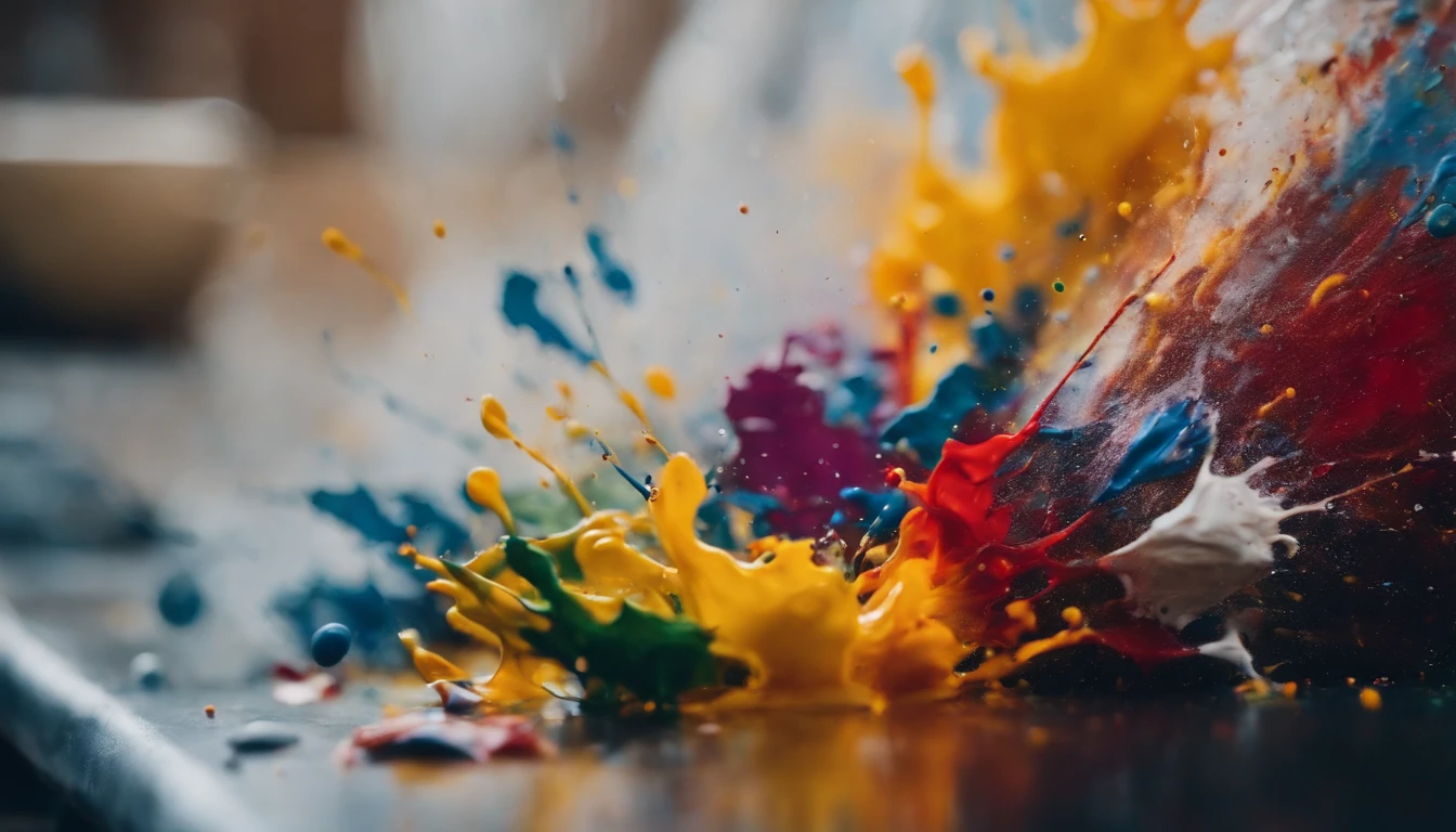 a dynamic action shot of paint splatters on a canvas, showcasing the bold and expressive nature of abstract art as a background