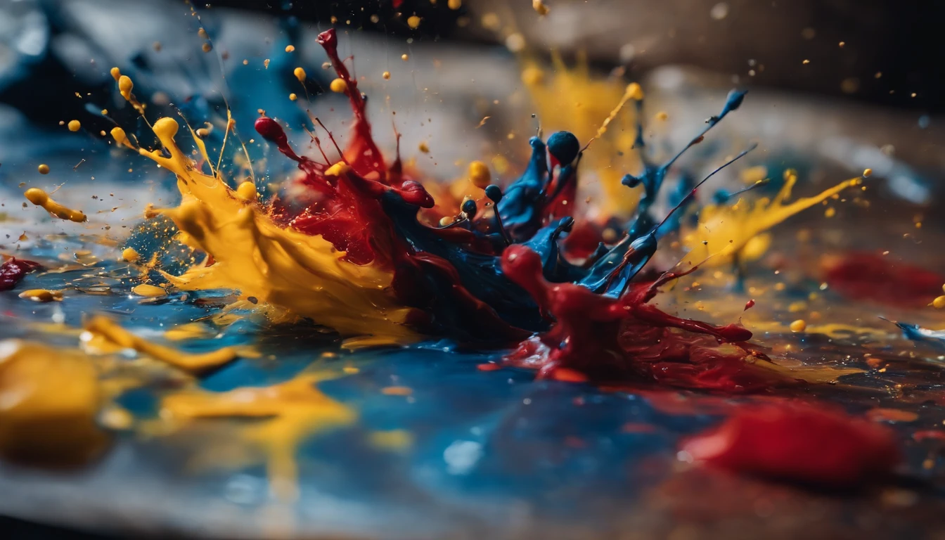 a dynamic action shot of paint splatters on a canvas, showcasing the bold and expressive nature of abstract art as a background