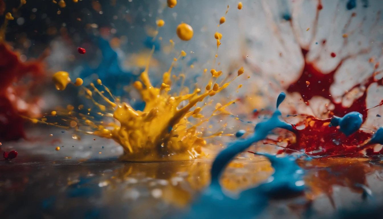 a dynamic action shot of paint splatters on a canvas, showcasing the bold and expressive nature of abstract art as a background