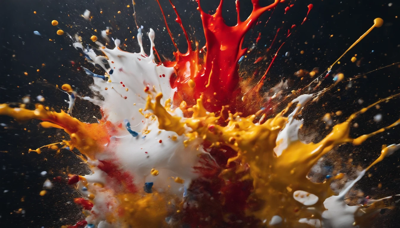 a dynamic action shot of paint splatters on a canvas, showcasing the bold and expressive nature of abstract art as a background