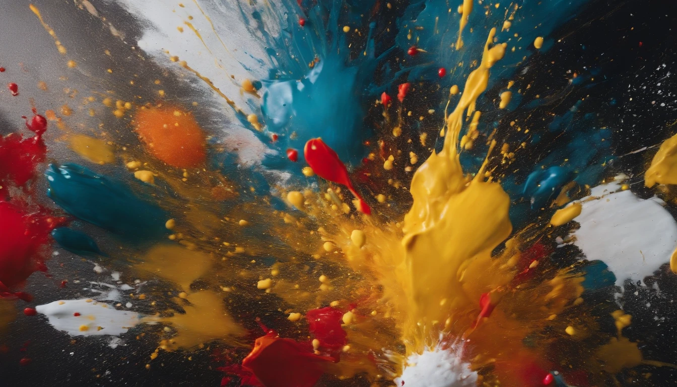a dynamic action shot of paint splatters on a canvas, showcasing the bold and expressive nature of abstract art as a background