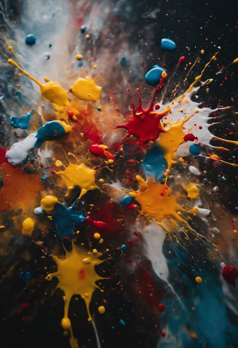 a dynamic action shot of paint splatters on a canvas, showcasing the bold and expressive nature of abstract art as a background