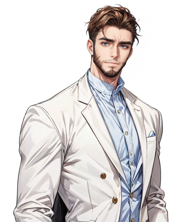 male people，There is a beard on the chin，the doctor，white  clothes，robust，Handsome，Handsome