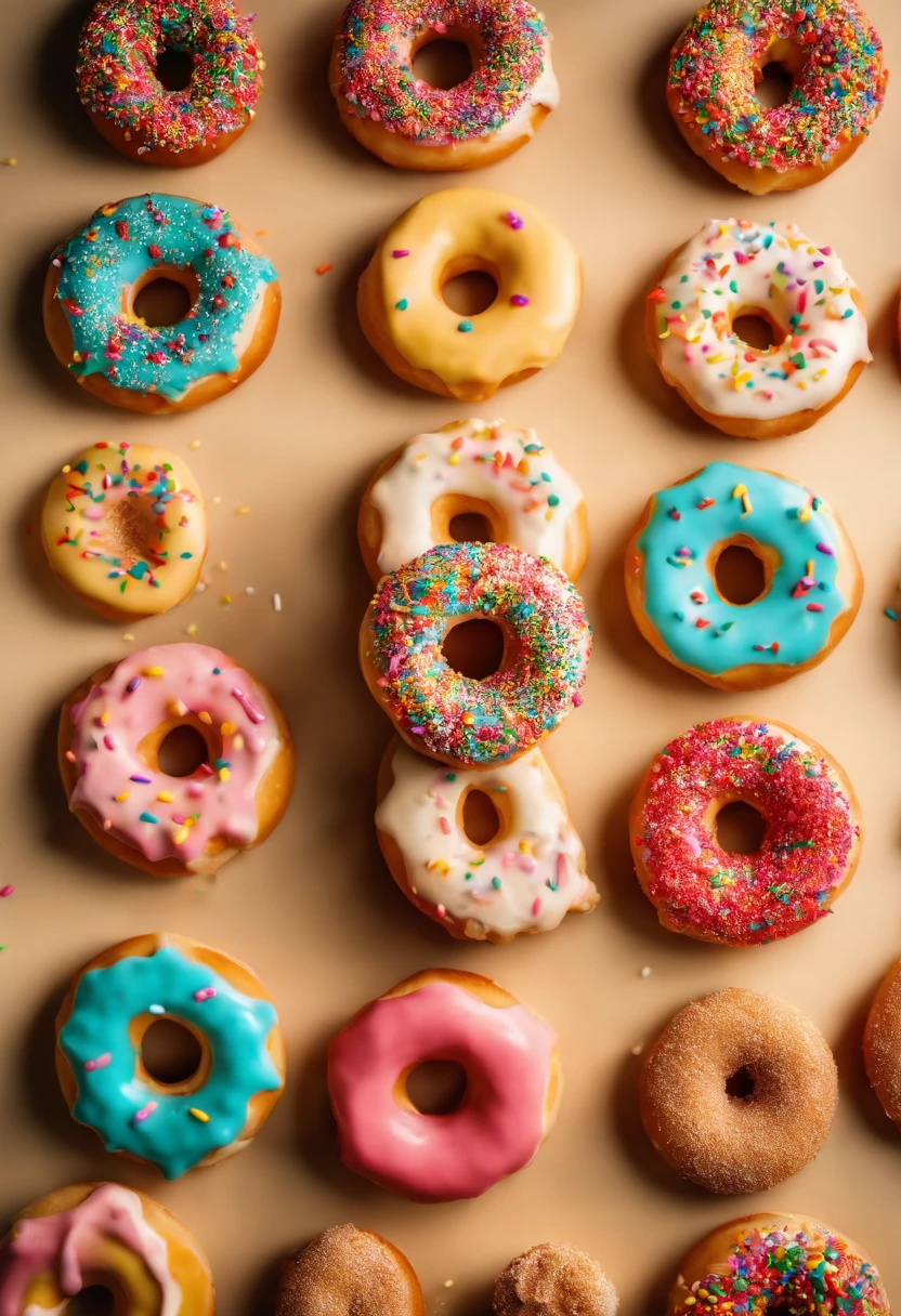 A close-up shot of a donut being decorated with colorful sprinkles, with the sprinkles scattered across the glaze and adding a playful and visually delightful touch