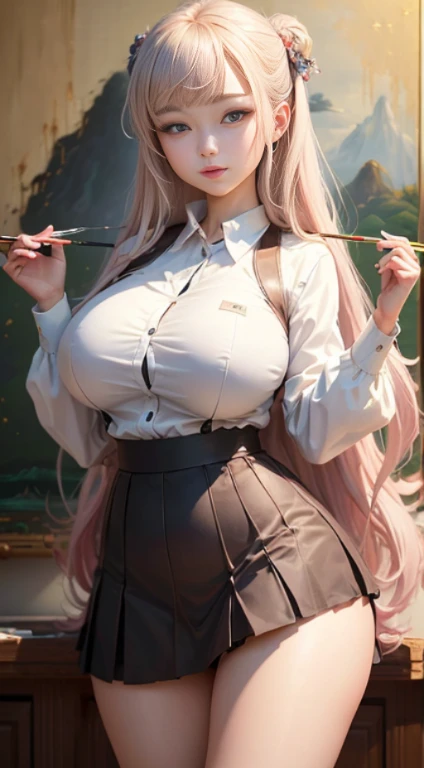 (optimal quality,16k, masterpaintings,ultra high def: 1.3) ,(extremely lifelike,真实感:1.3),1girl huge large breasts,Korean beauty student,Salt outfit, JK school uniform,(Super huge boob:1.5),(Slender legs,Smooth and white),
