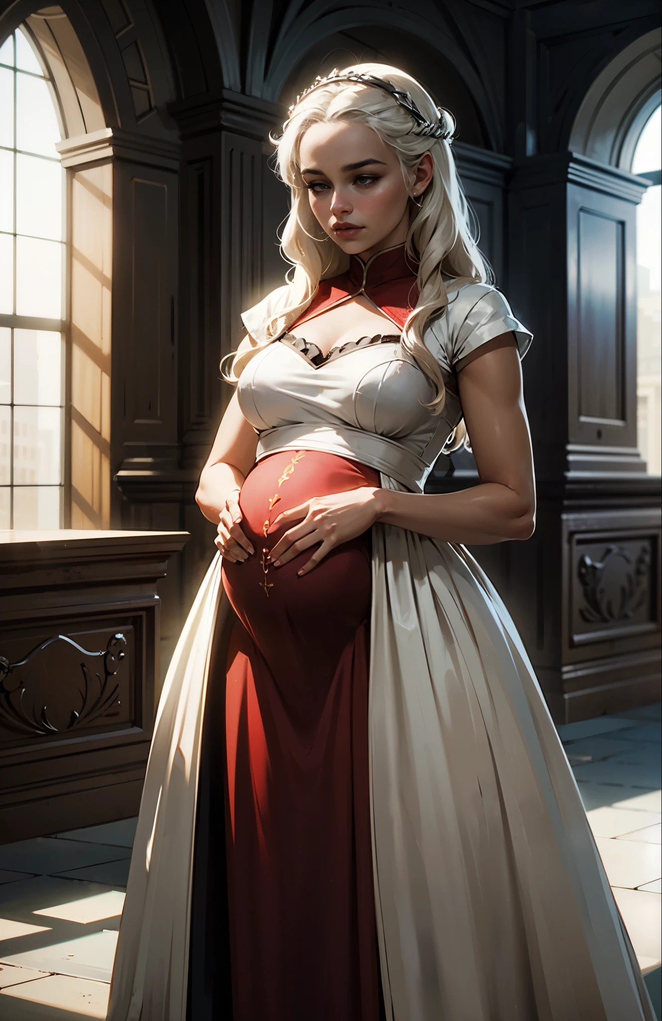 The Middle Ages, sweet pregnant Daenerys in a beautiful flower dress