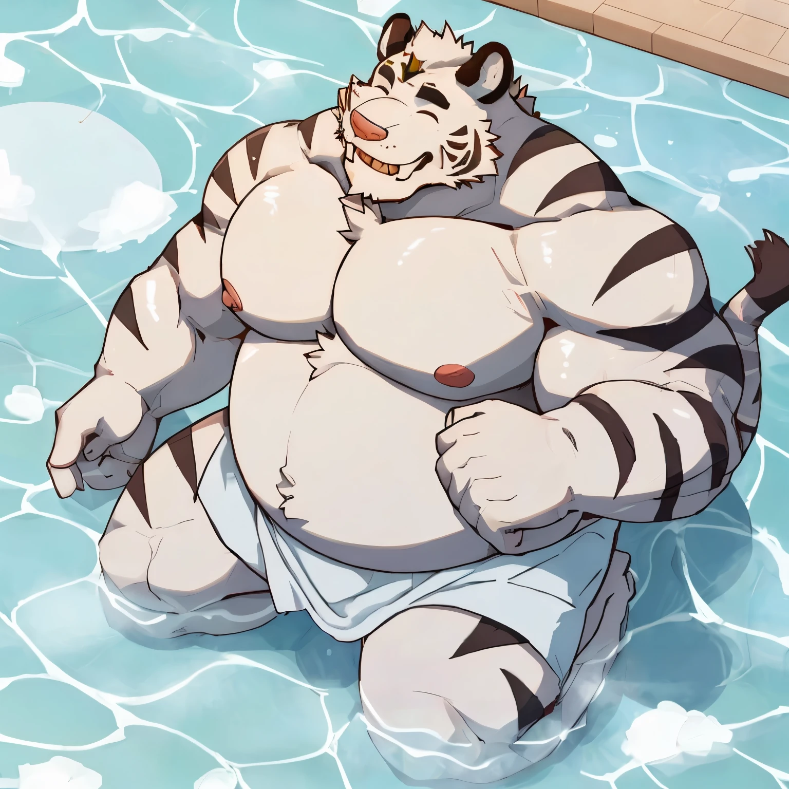 axel cosmas , solo, towel around waist, plump, huge, bath background, nipples, big fat belly, big ass, eyes shut, kneeling, 5 fingers, musclegut body, lineart, normal eyes, wet body, macro body, massive body, huge pecs, very wide,