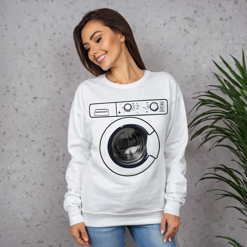 fashionable design of a black sweatрубашке with the image of white washing machines, drawings of washing machines on a white рубашке, рубашке, image on a рубашке