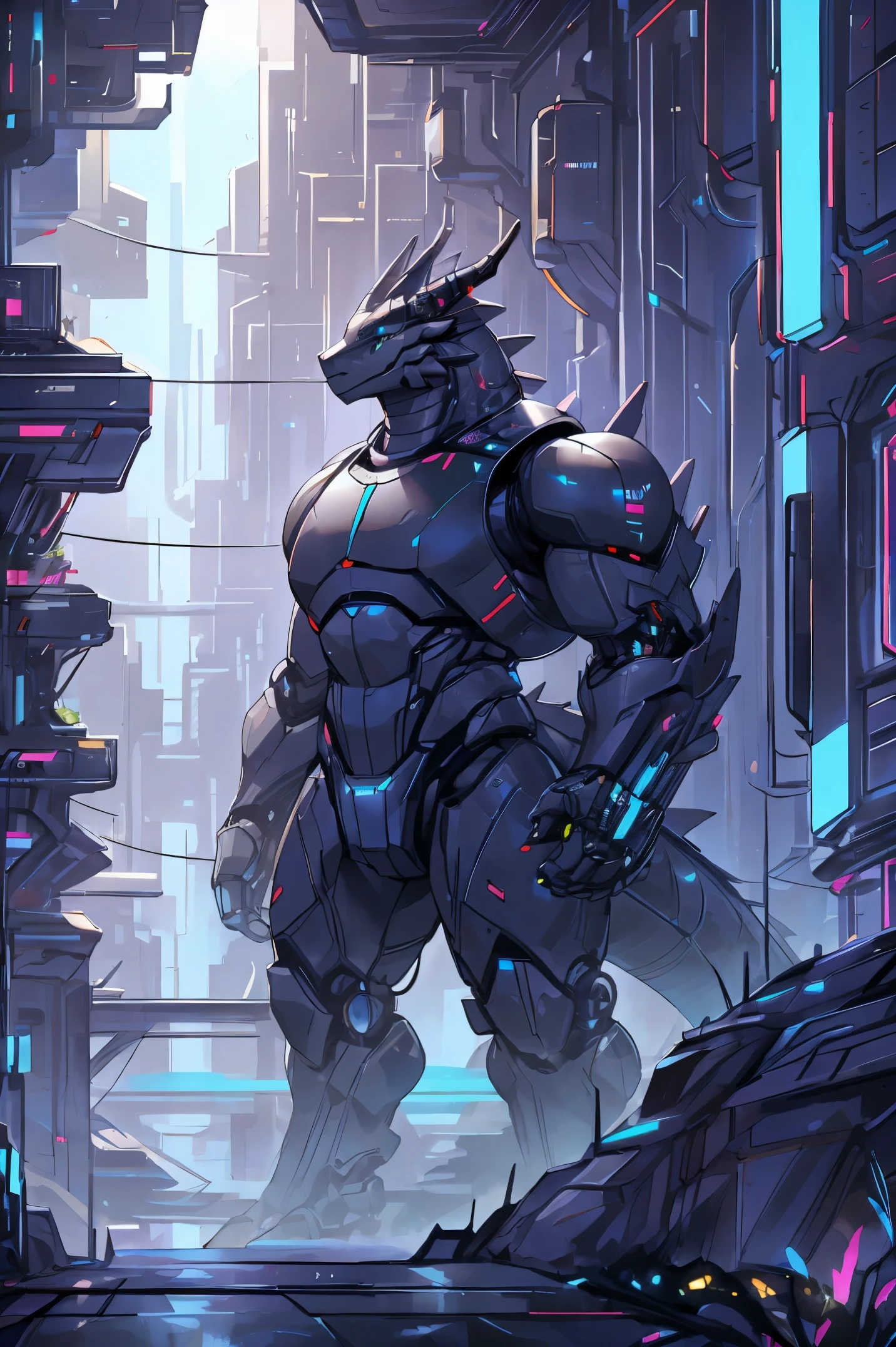 male, Muscular, 강한 Muscular, Synthesizer (Mr. Vader), Primagen, The robot, Silver Dragon, Robo Dragon, Cyber Cities, futuristic city, common size