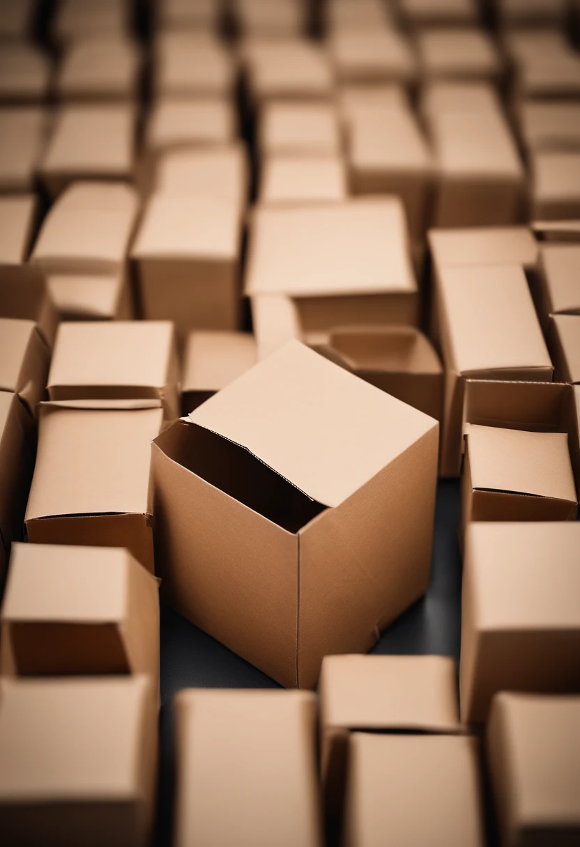 A high-resolution image of a cardboard box with neatly folded flaps, showcasing its sturdy construction and clean, unprinted surface, creating a visually minimalist and versatile image