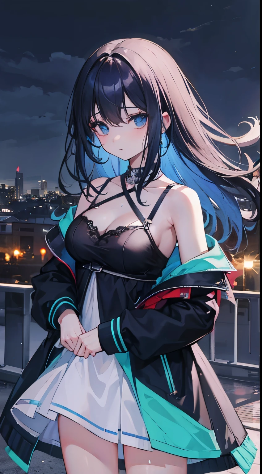 最high quality、best image quality、masterpiece、teenage girl((18-year-old、 By becoming、vest bust、medium bust,wide open breast tea、black eye, colorful hair、long hair、thin,highest valley、toned chest、black dress、black long skirt、run)),high quality、beautiful art、background((party venue、red carpet、black limousine、camera flash)),debris flies、Depth of written boundary、movie、visual art、perfect art、8K,genuine