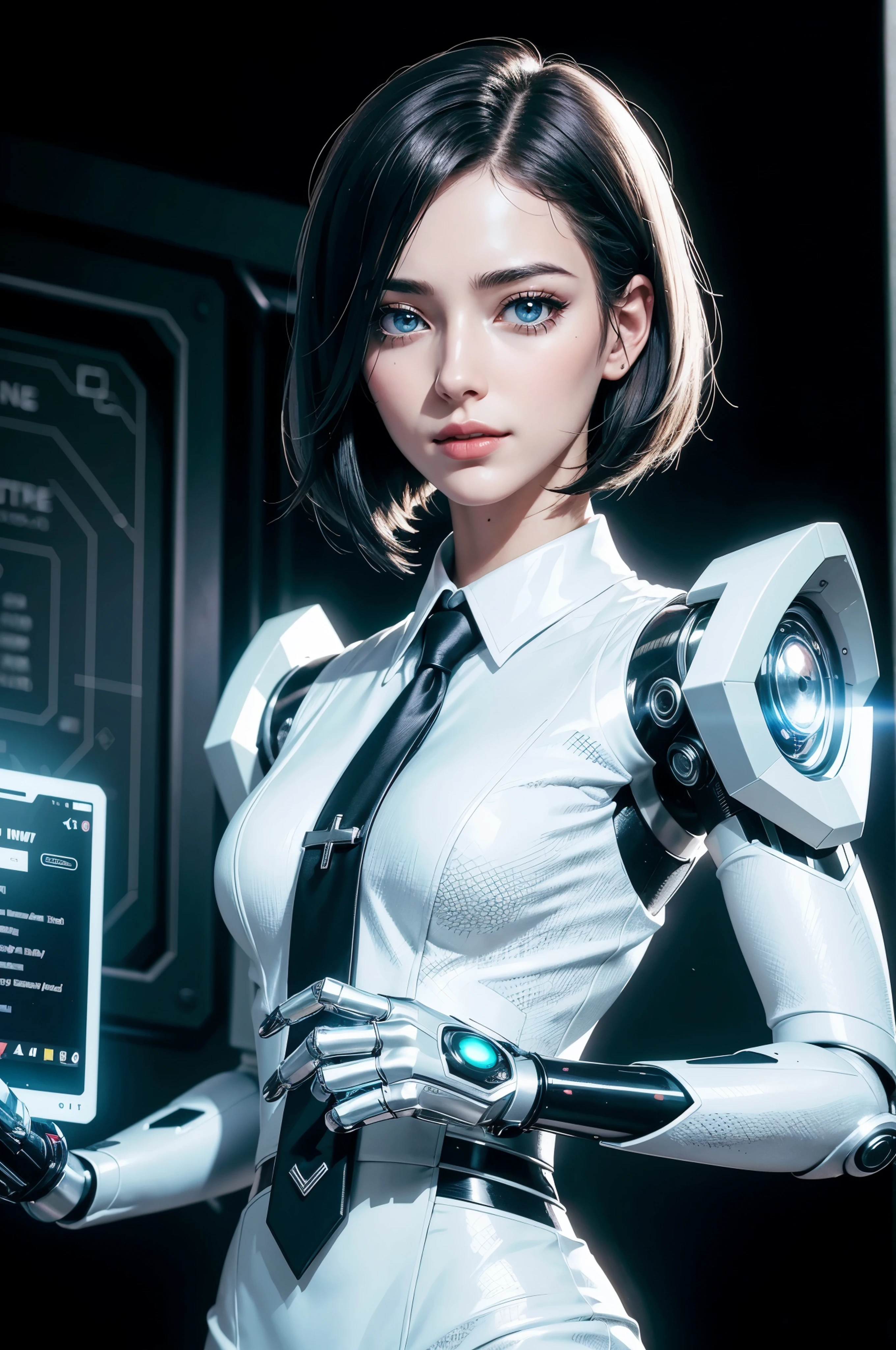 best quality,4k,8k,highres,masterpiece:1.2,ultra-detailed,realistic,photorealistic:1.37, female butler with robot arms