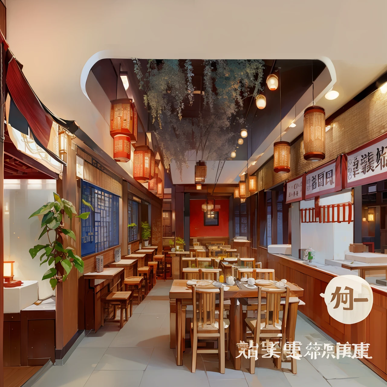 there is a dining room with a lot of tables and chairs, nanquan, Warm and joyful atmosphere, jia, gujian, daoshu, dining room!!!, dining room, 💣 💥, dining room!!, zhuoxin ye, 💣 💥💣 💥, cozy bistro, jinyiwei, qiangshu, daoshi, dining room!, Olette