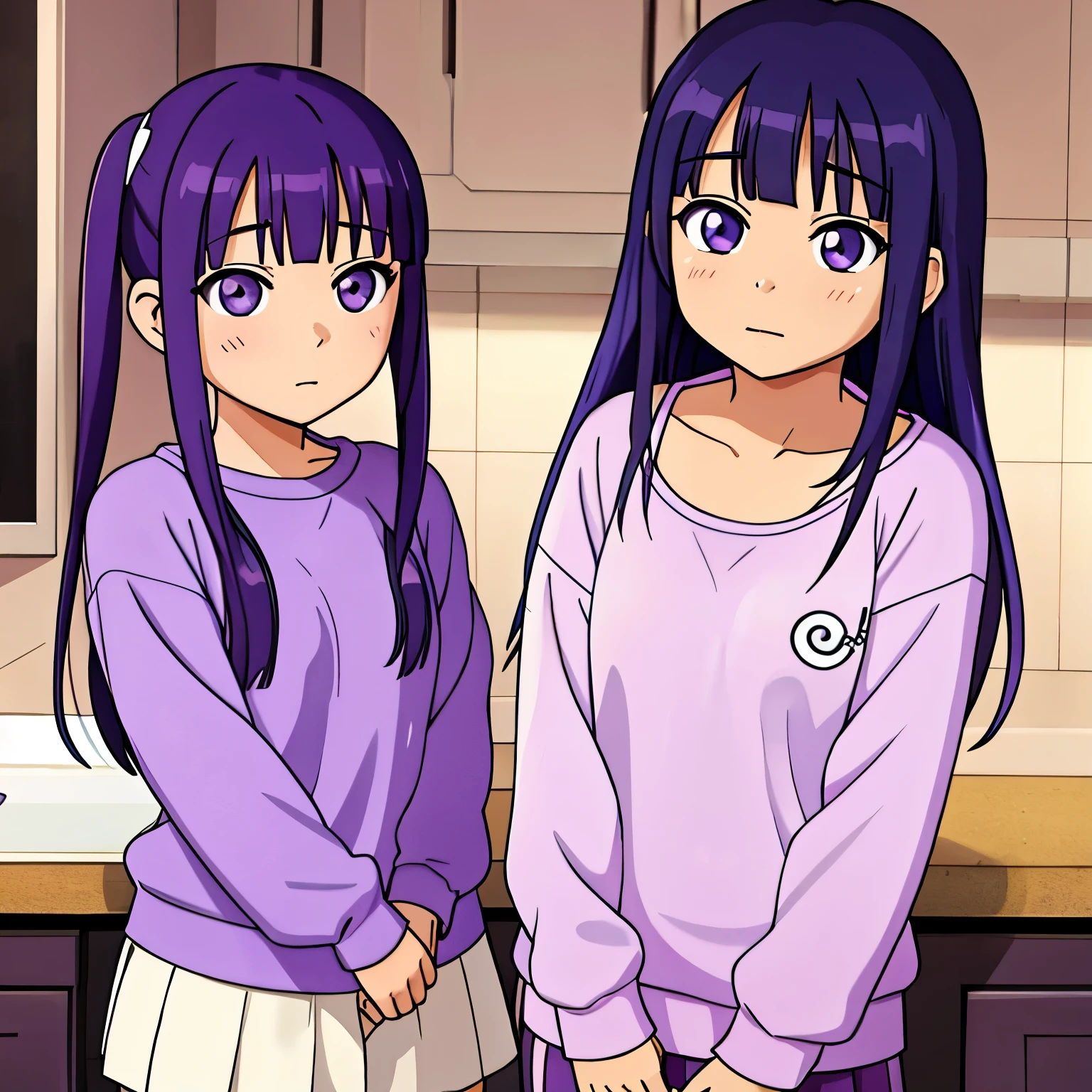 Hinata Hyuga in sad lilac and white sweatshirt