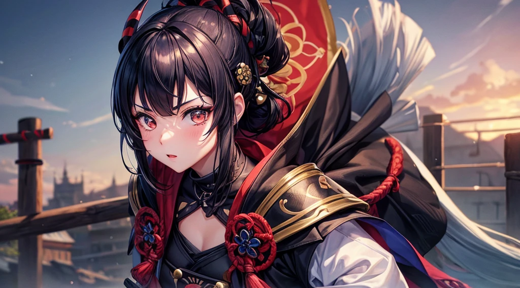 1girl, Obra maestra, ropa samurai, mascara de oni