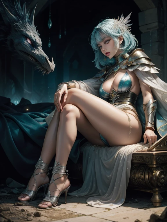 RAW, masterpiece, ultra thin photo, best quality, ultra high resolution, photorealistic, sunlight, (full body portrait:1.5), incredibly beautiful, dynamic poses, delicate face, vibrant eyes, (side view), she is using a long medieval dress, multicolored eyes, light blue hair, (beaufiful legs:1.5), medieval city background, highly detailed abandoned, detailed face, detailed and complex busy background, gorgeous, milky white, Highly detailed skin, realistic skin details, visible pores, sharp focus, volumetric mist, moonlight night, 8k UHD, DSLR camera, high quality, film grain, fair skin, photorealism, lomography, expanding metropolis in medieval dystopia, view from below, translucent, (ahegao:1.5), (rolling eyes:1.5), fainting