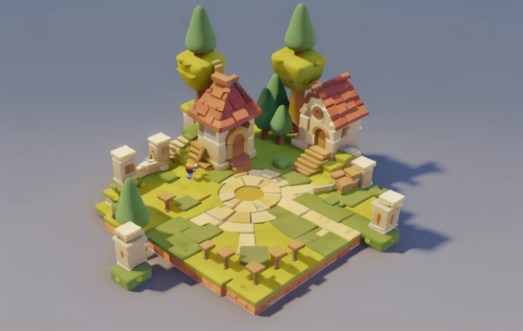 game architecture design Polygon, table, stone, tree, 3D, brick, creative