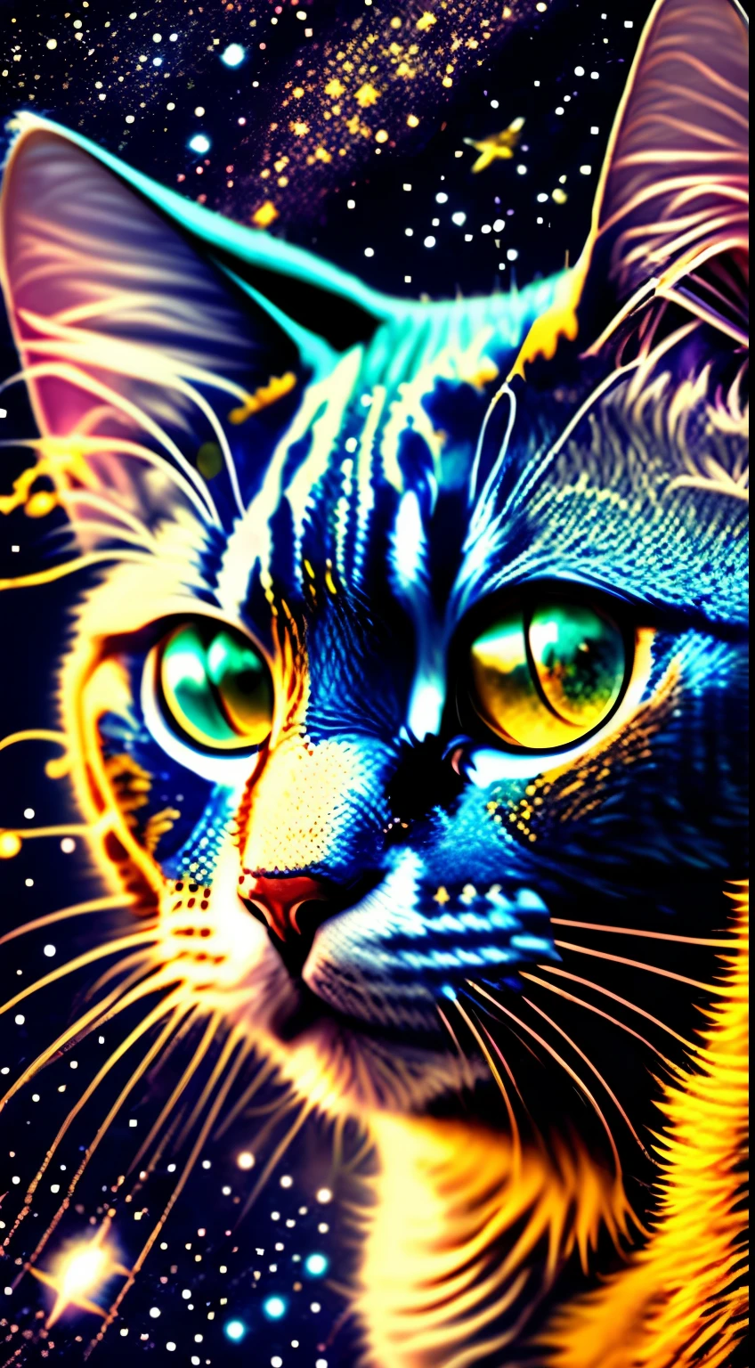 cat face in space, stars, nebula, universe