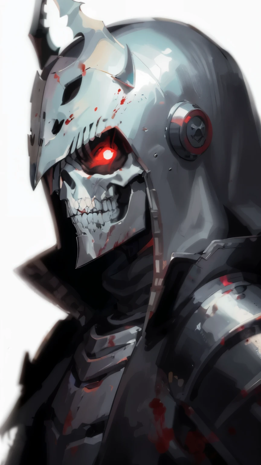 a masked man with a bloody face, berserk skullknight black armor, Knight of the Undead, from overlord, Fallen Knight, The Scary Knight, evil knight, molten cyborg, Raven Skull Knight's Helmet, overlord season 4, Painted portrait of Mordecizer, Code vein, Skeleton Knight, badass anime 8 k, overlord!!!