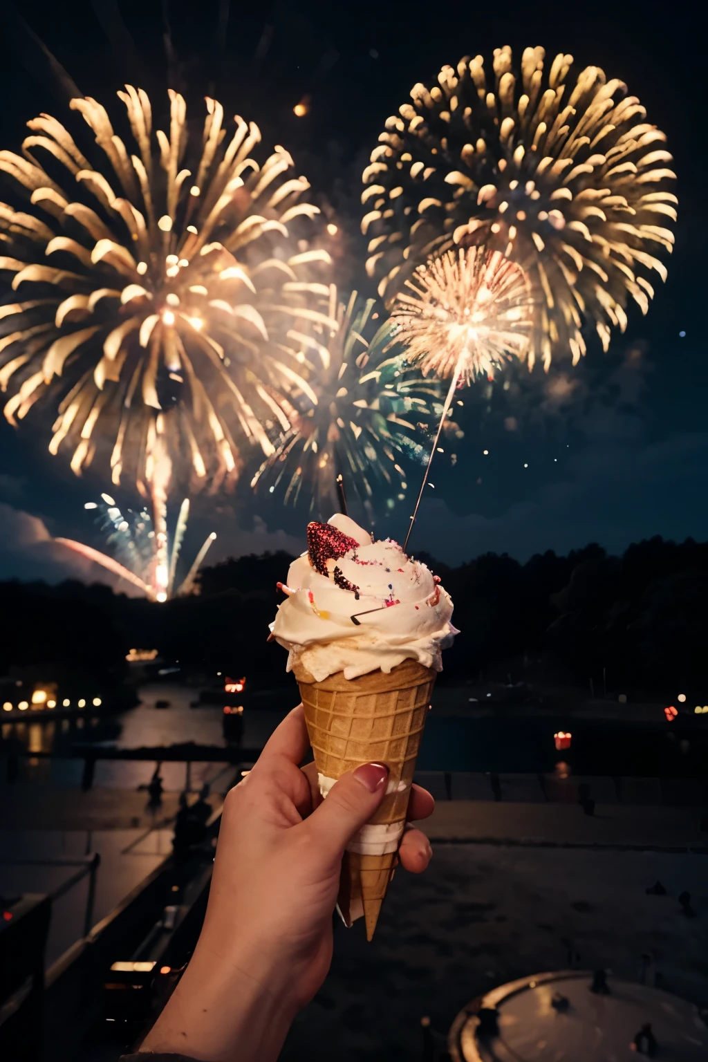 Big parfait for parties、Fireworks are stuck