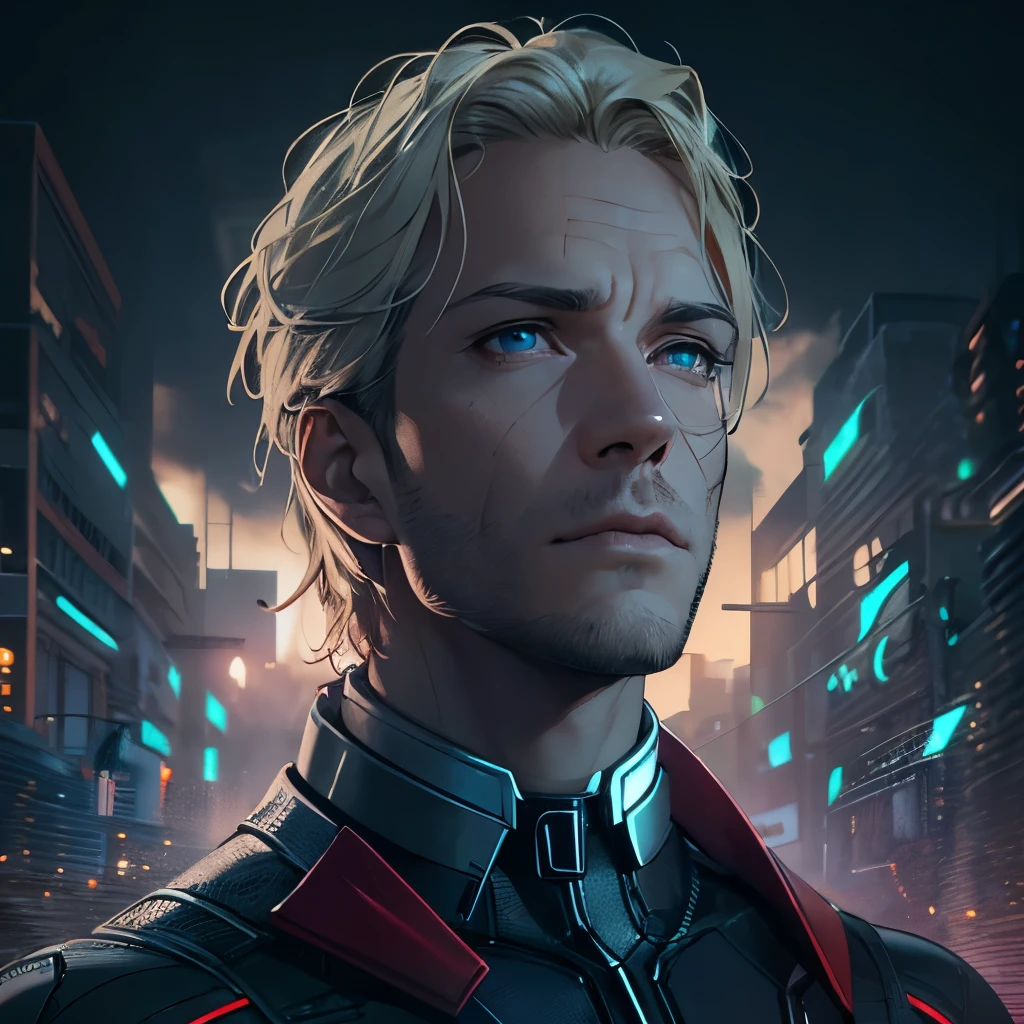 (masterpiece), 8k cg, intricate details, chromatic aberration, ((bust shot)), ((looking at viewer)), 1man (blue eyes, blonde hair, parted bangs, Paul Rudd, Ant Man suit), strong face, defined jaw, cheekbones, handsome face, frown, 20 year old, absurdres, cinematic lighting, dynamic lighting, fantasy, ((dark background, fog))