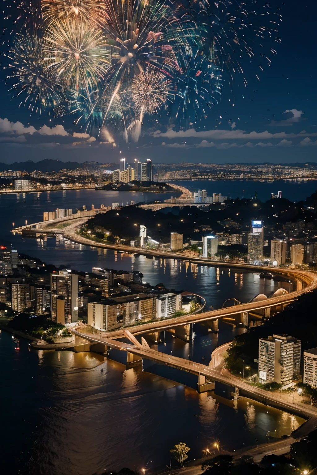 Celebrate the New Year in style with a stunning image of the city of Balneário Camboriú, Santa Catarina, featuring the city's iconic skyline and a vibrant fireworks display.